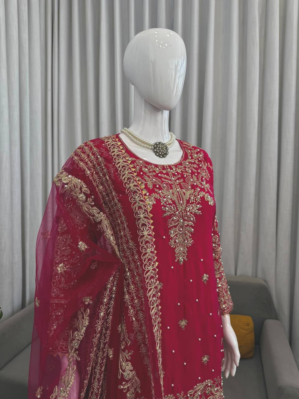 Premium Crepe Kurti Set with Farshi Salwar & Dupatta Party Wear Ethnic Set