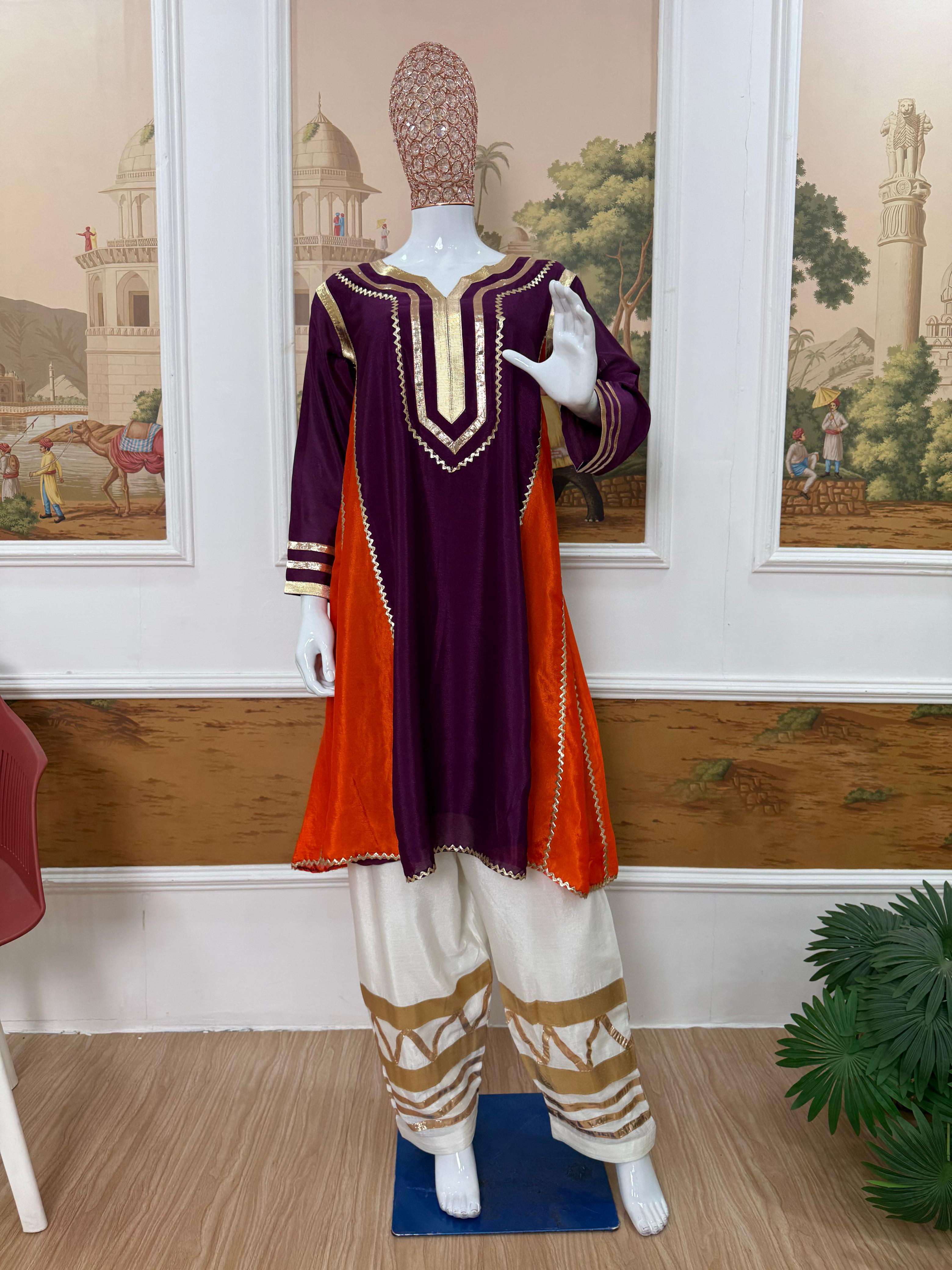 Multi Color Chinon Gota Patti Co-Ord Set
