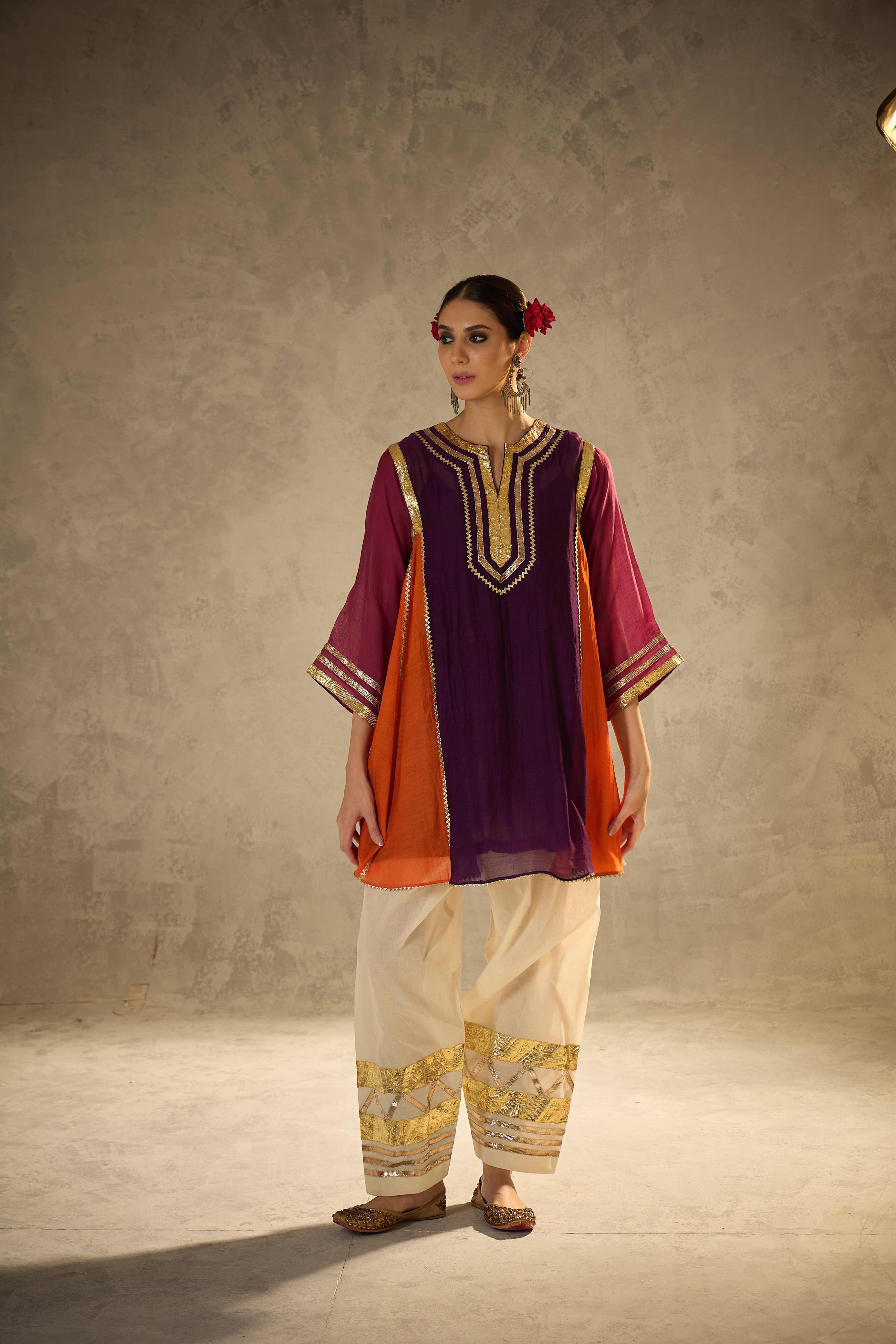 Multi Color Chinon Gota Patti Co-Ord Set