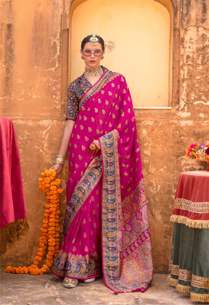 Silk Blend Patola Style Saree with Brocade Blouse
