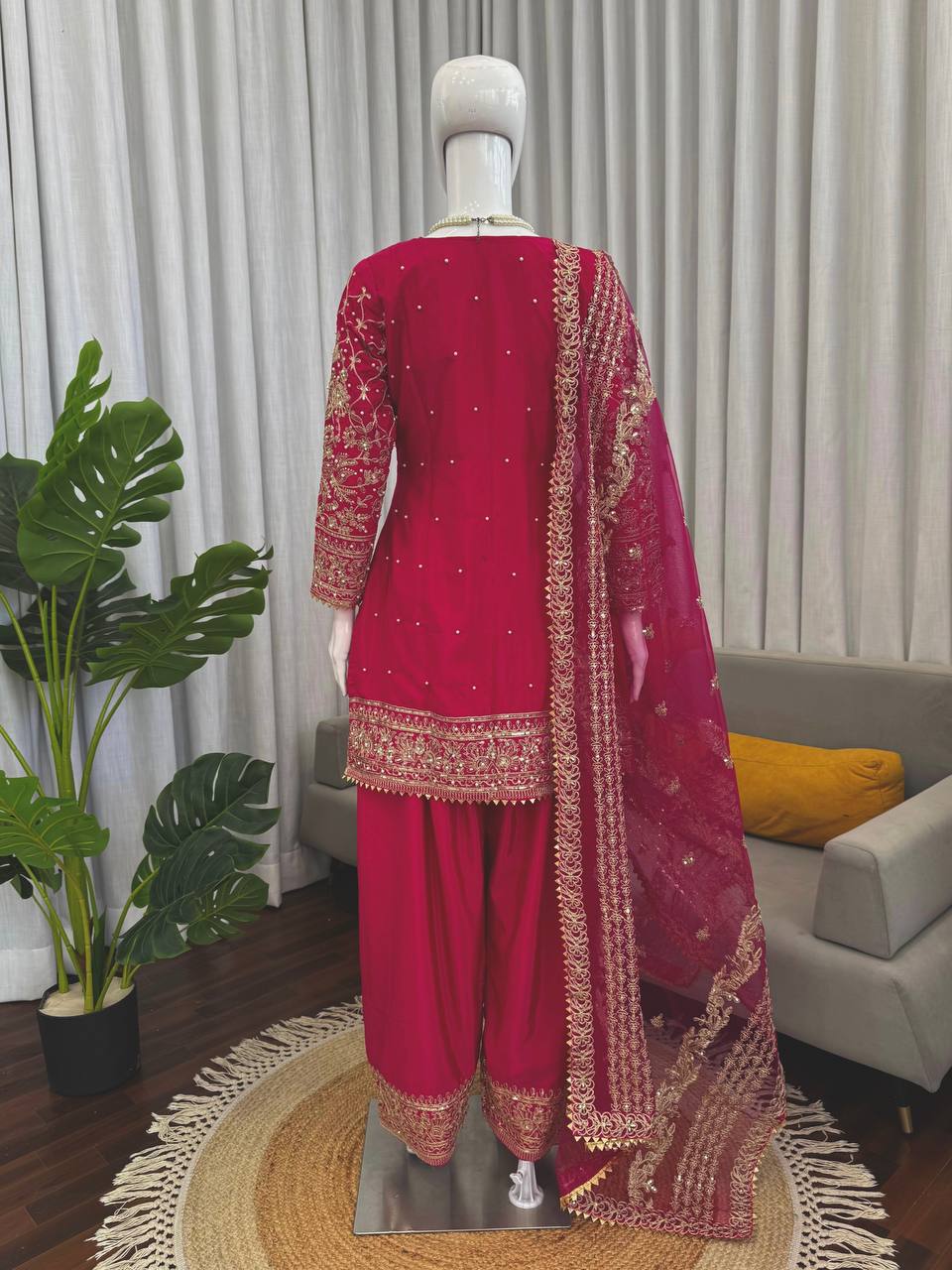 Premium Crepe Kurti Set with Farshi Salwar & Dupatta Party Wear Ethnic Set