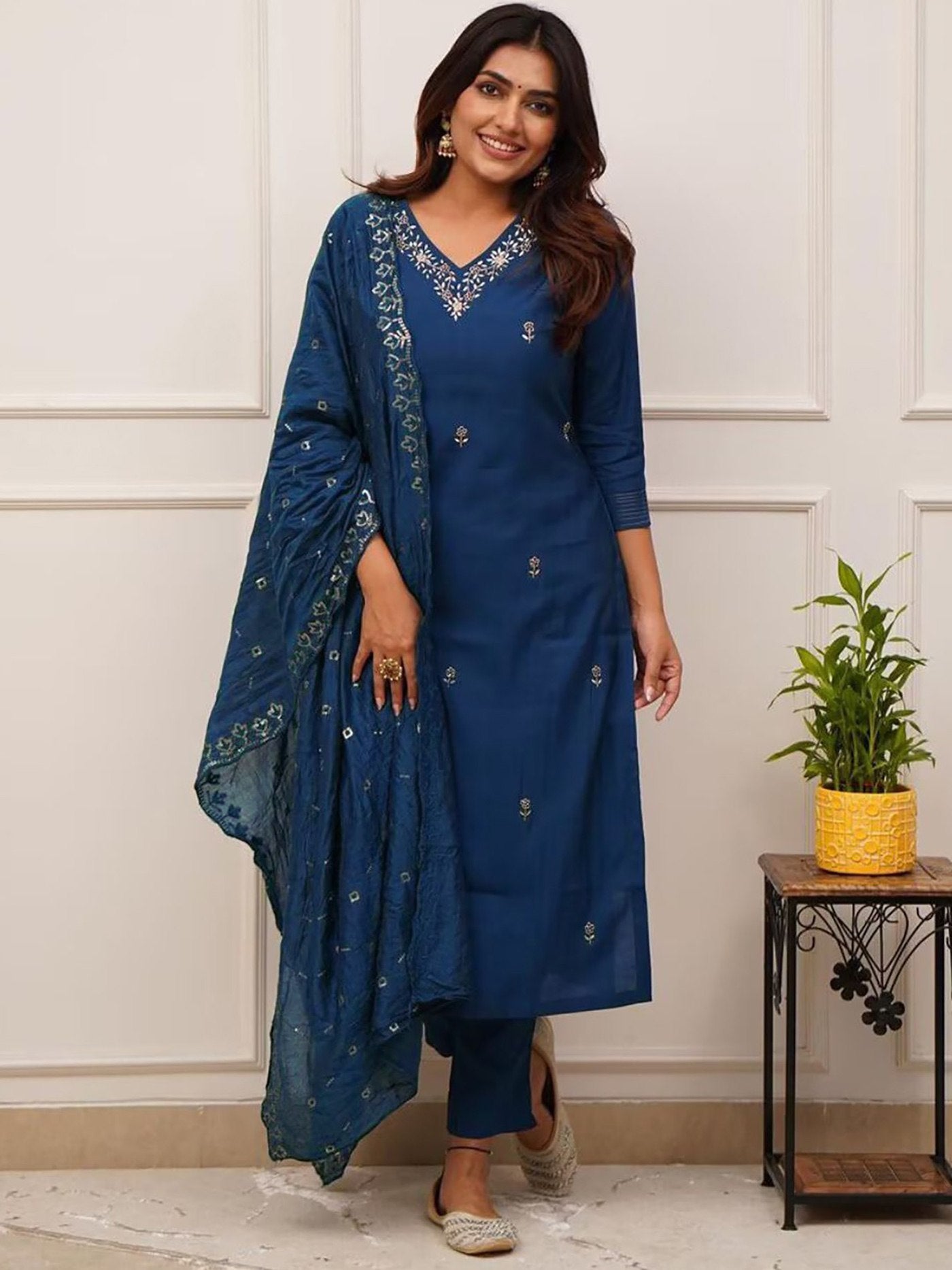 Cerulean Blue Tesla Kurta Pant Set with Vichitra Dupatta