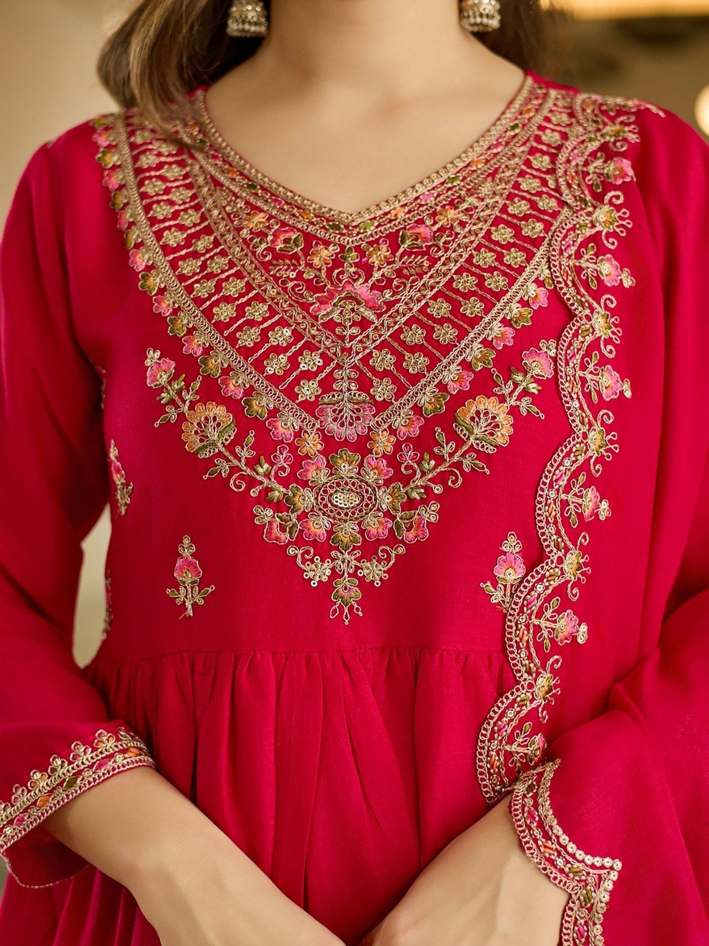 Pink Vichitra Anarkali Sharara Set with Dupatta