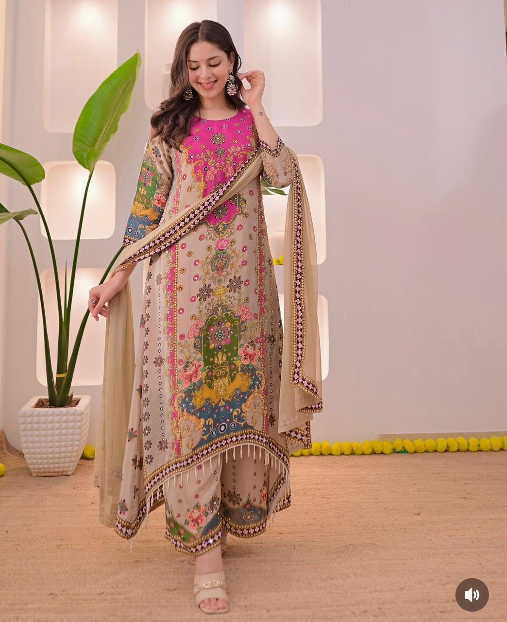 Noori Muslin Anarkali Palazzo Set
