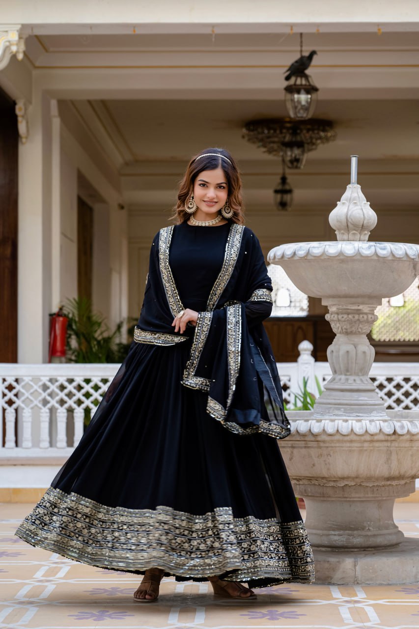Black Sequins Anarkali Gown with Dupatta