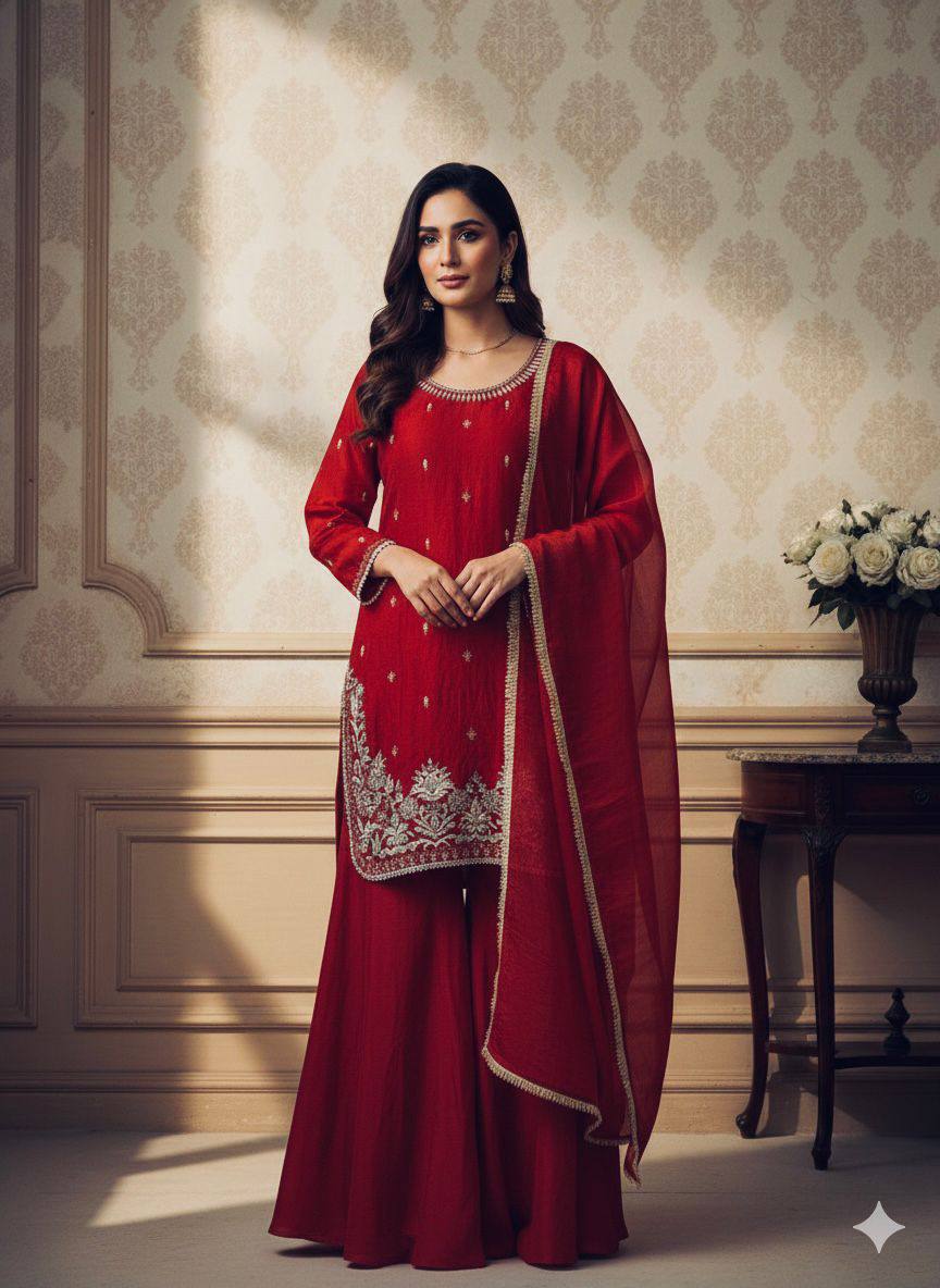 Fendy Sequins Kurti Palazzo Set with Dupatta – Eid Special