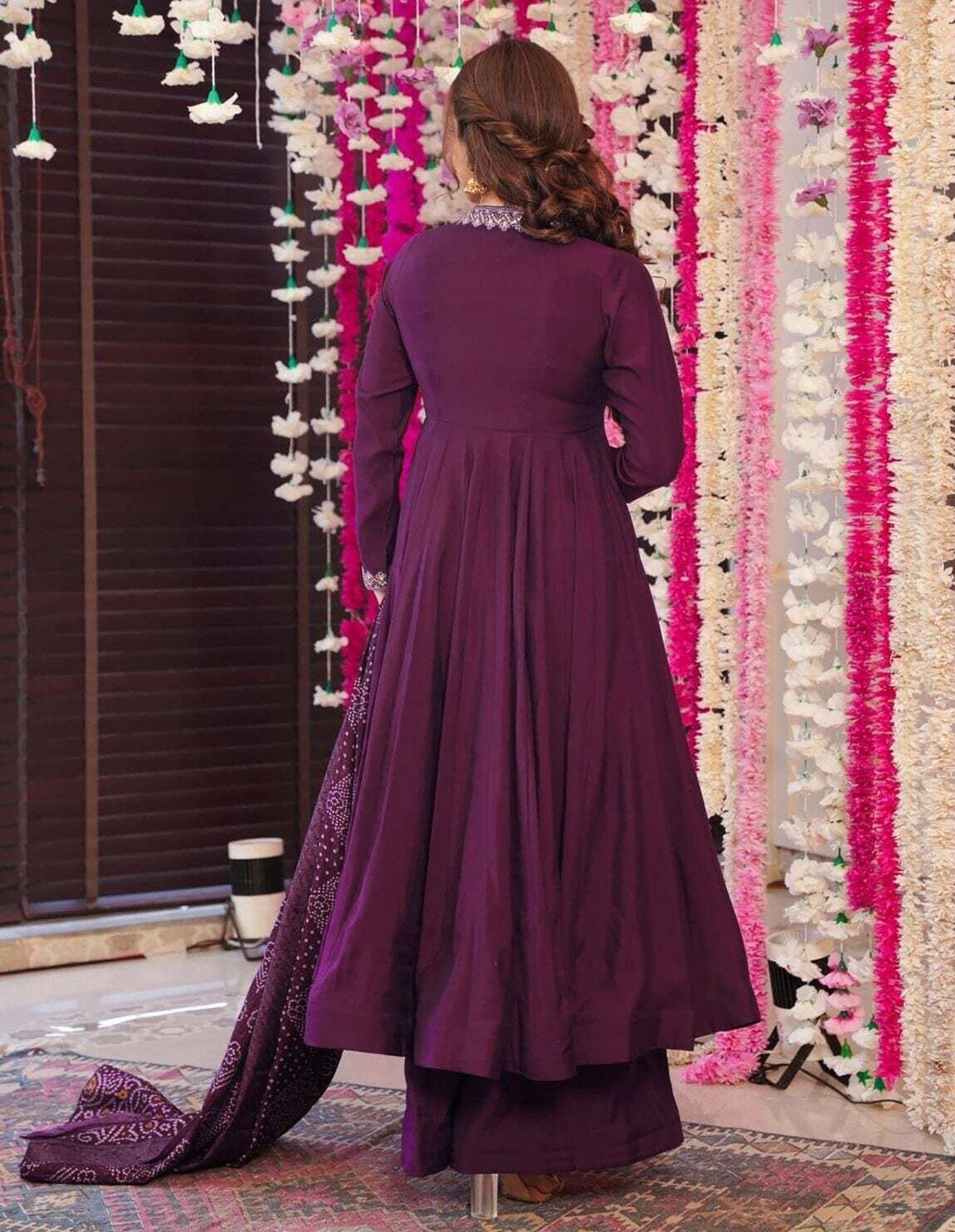 Purple Vichitra Anarkali Kurti Palazzo Set with Chanderi Dupatta
