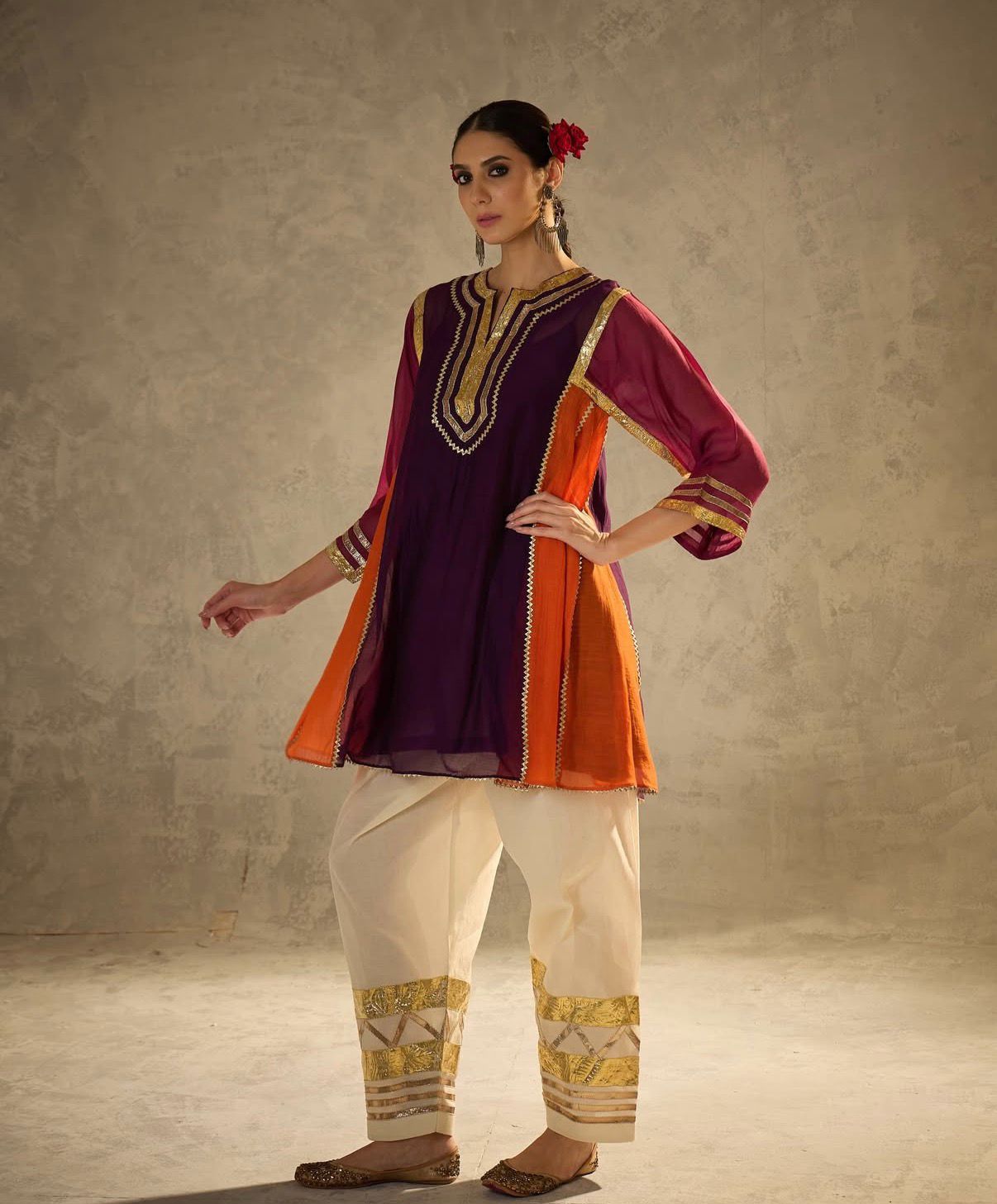 Multi Color Chinon Gota Patti Co-Ord Set