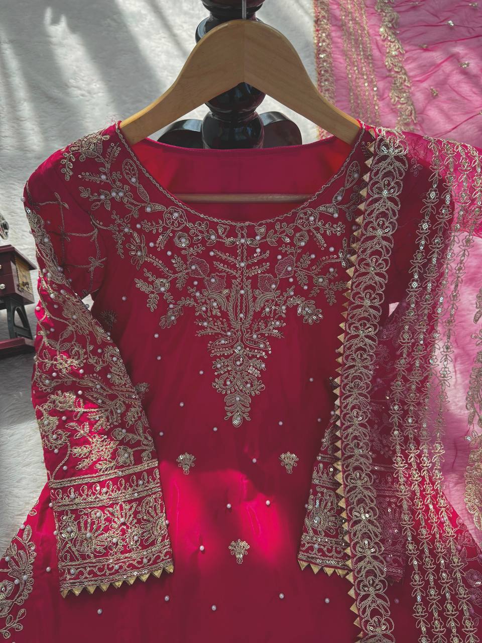 Premium Crepe Kurti Set with Farshi Salwar & Dupatta Party Wear Ethnic Set