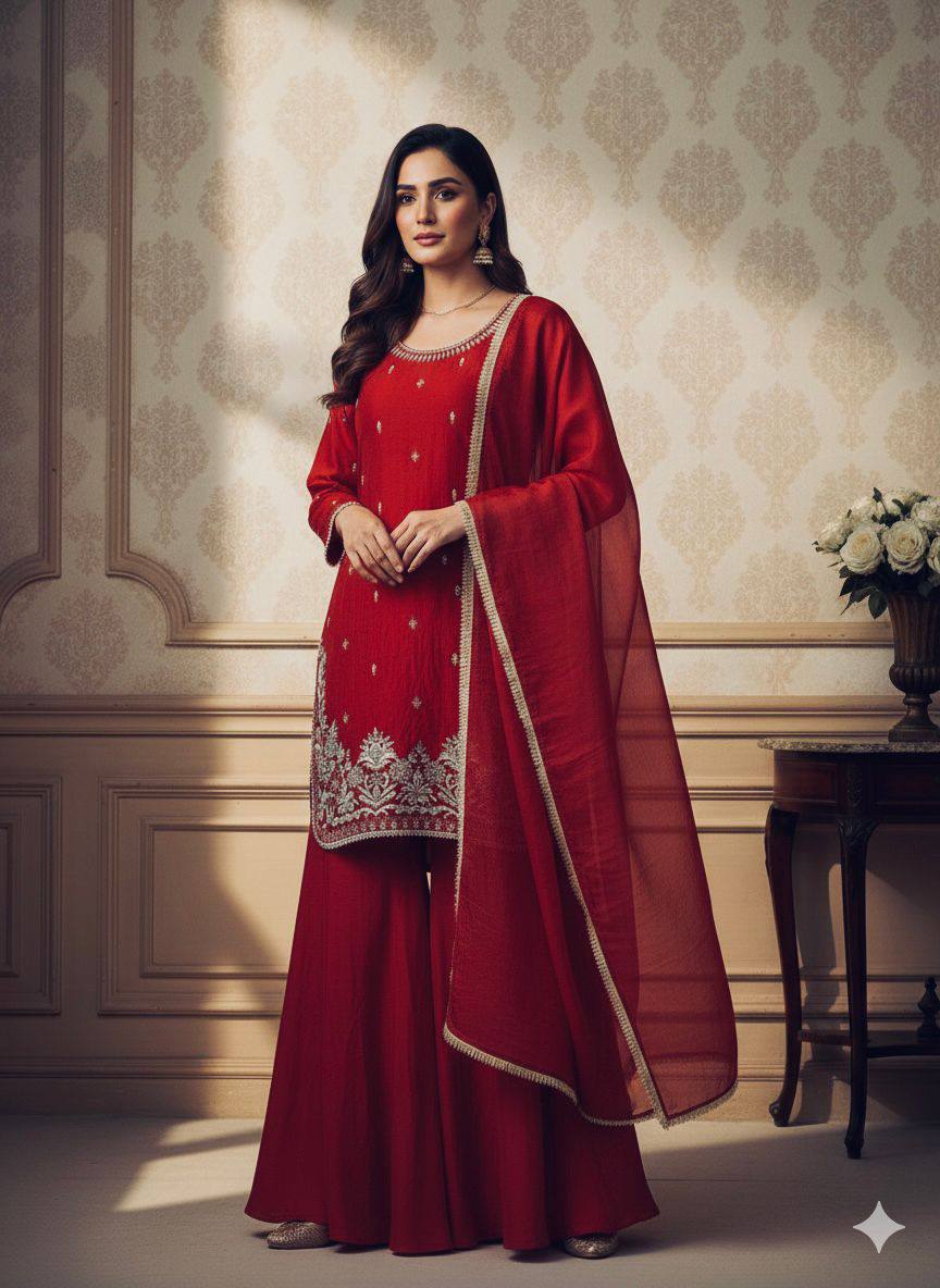 Fendy Sequins Kurti Palazzo Set with Dupatta – Eid Special