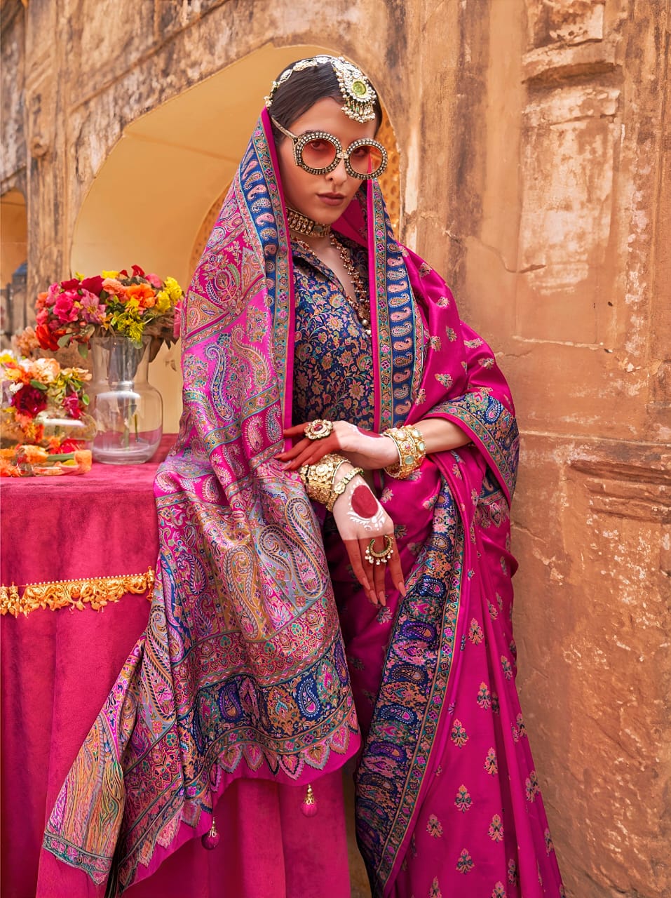 Silk Blend Patola Style Saree with Brocade Blouse