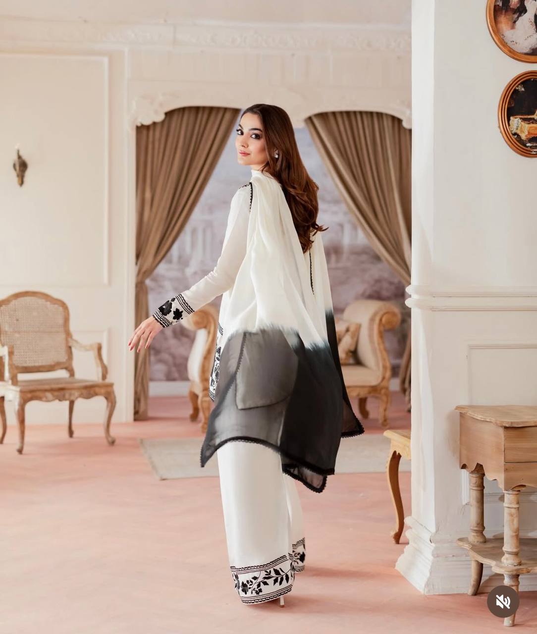 White Crepe Embroidered Farshi Palazzo Set with Dupatta