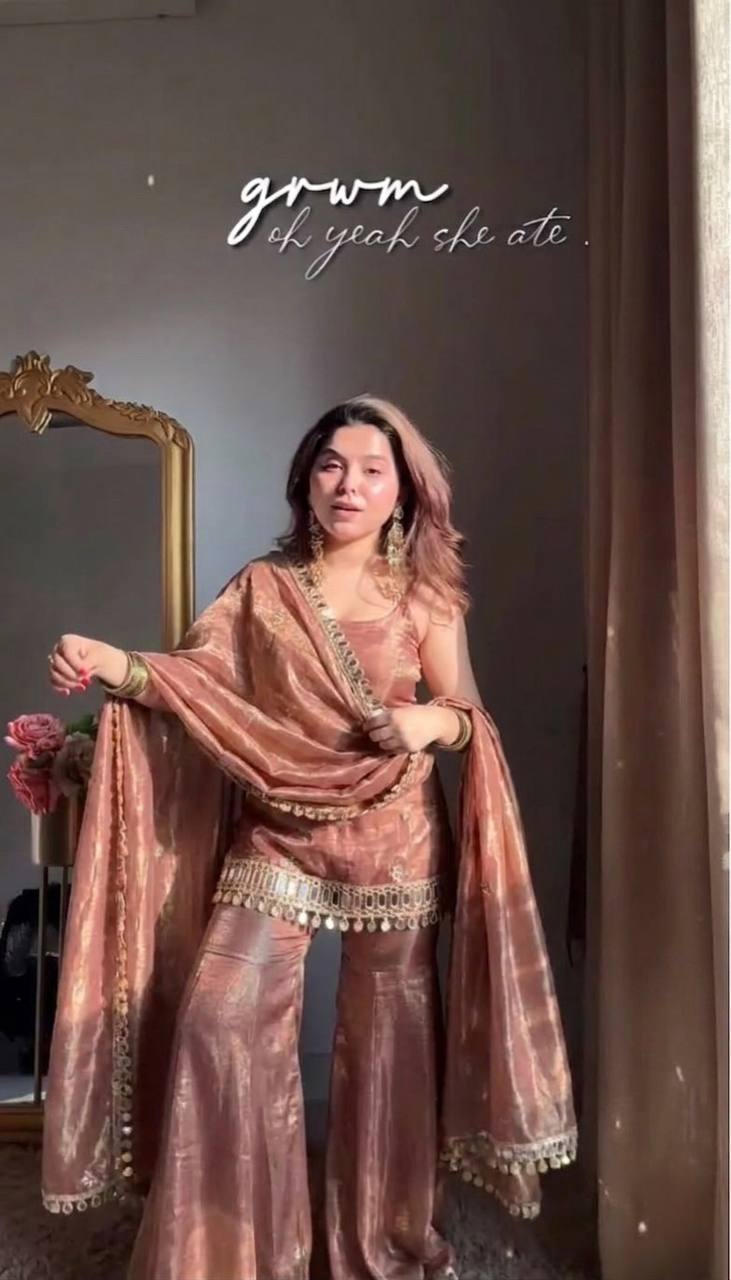 Fendy Silk Sharara Palazzo Set with Dupatta Mirror Work Embroidered Festive Wear