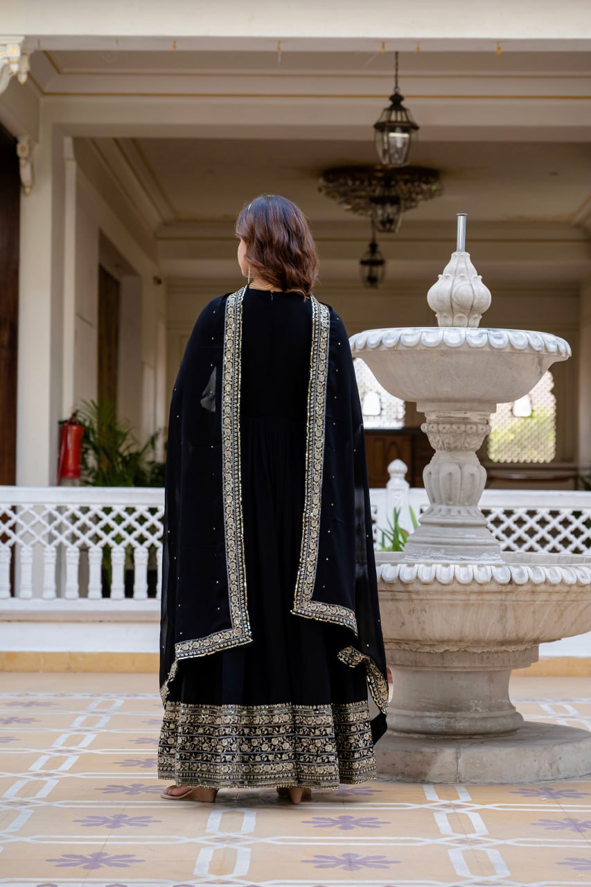 Black Sequins Anarkali Gown with Dupatta