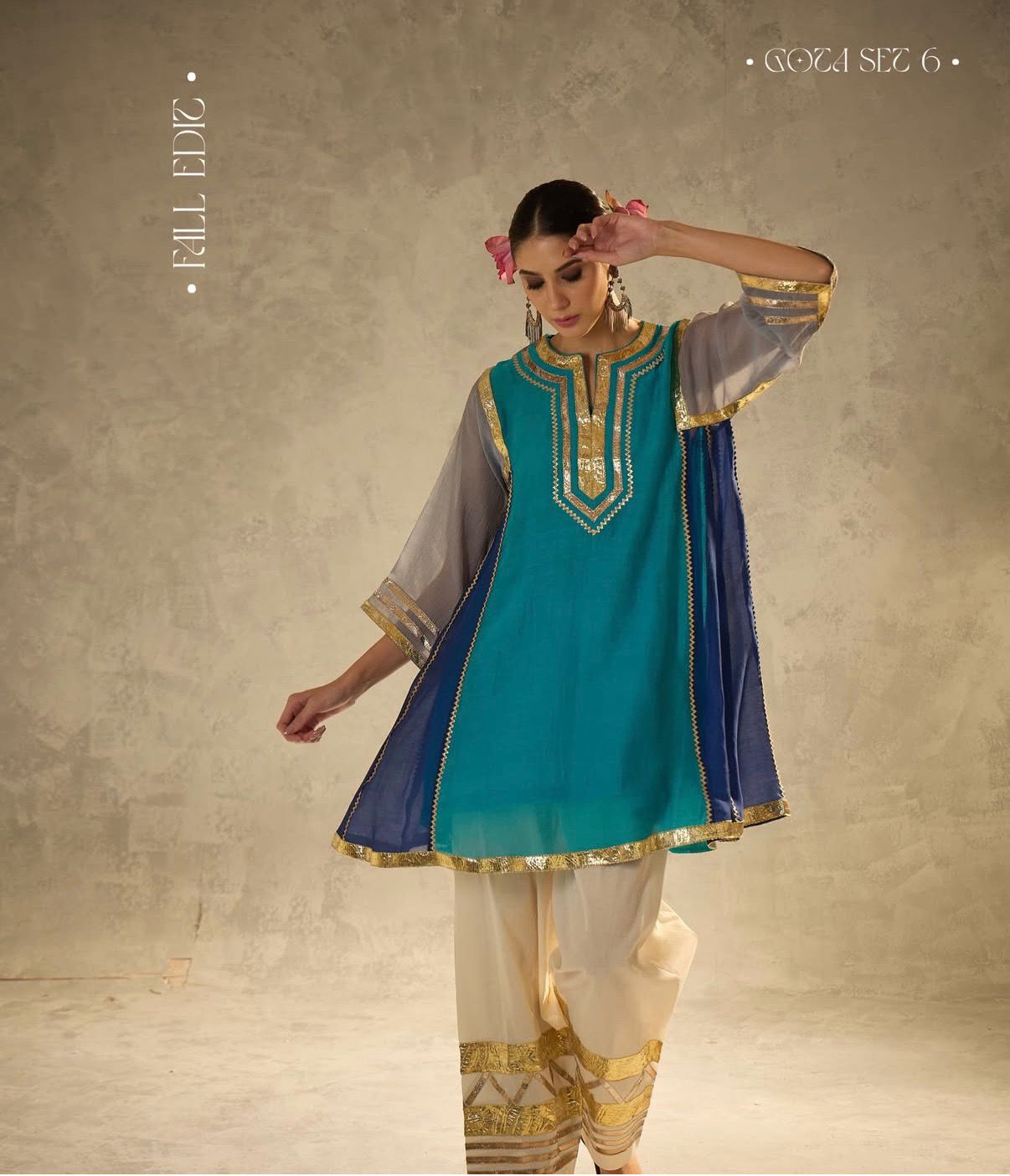 Multi Color Chinon Gota Patti Co-Ord Set