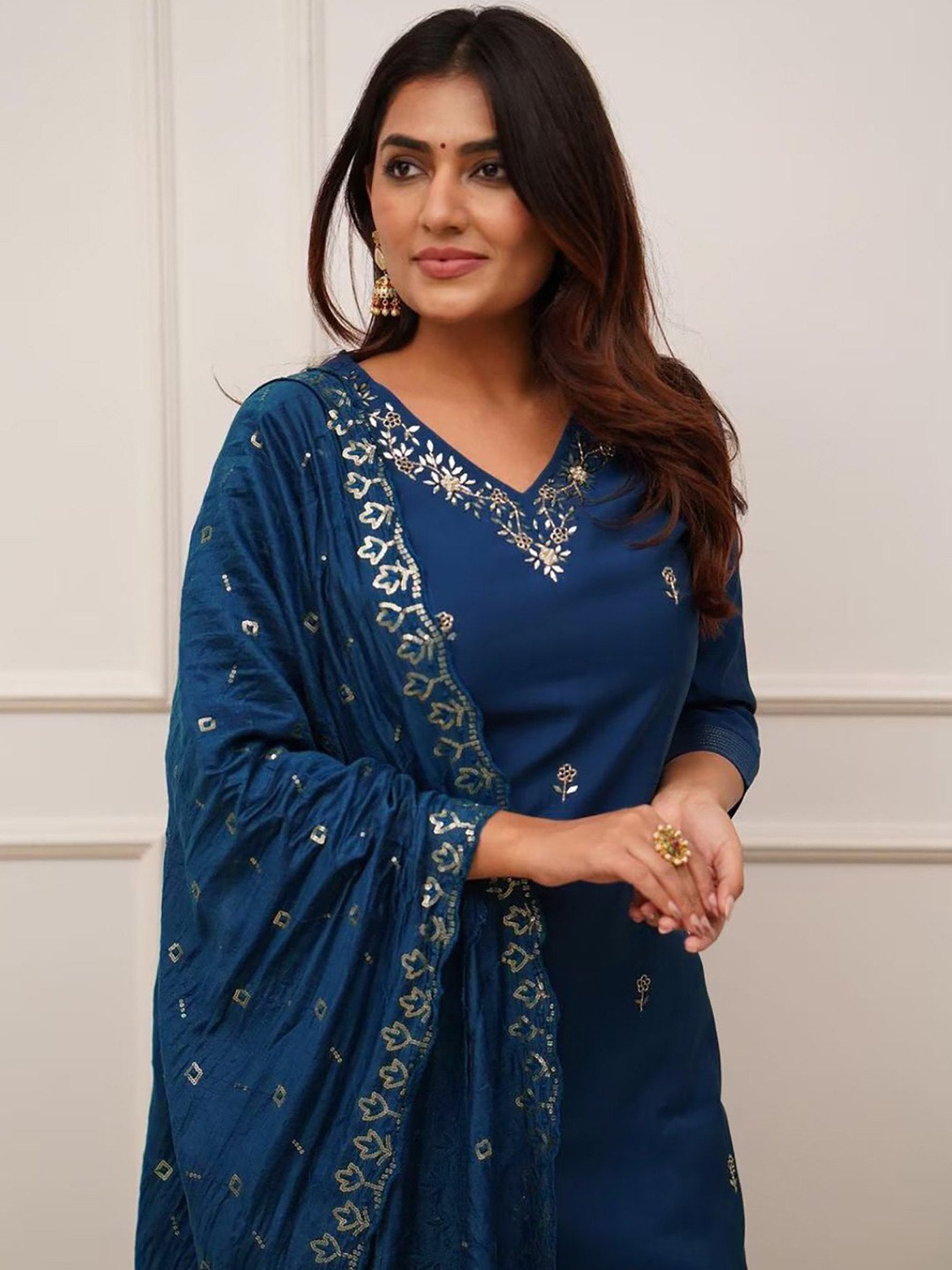 Cerulean Blue Tesla Kurta Pant Set with Vichitra Dupatta
