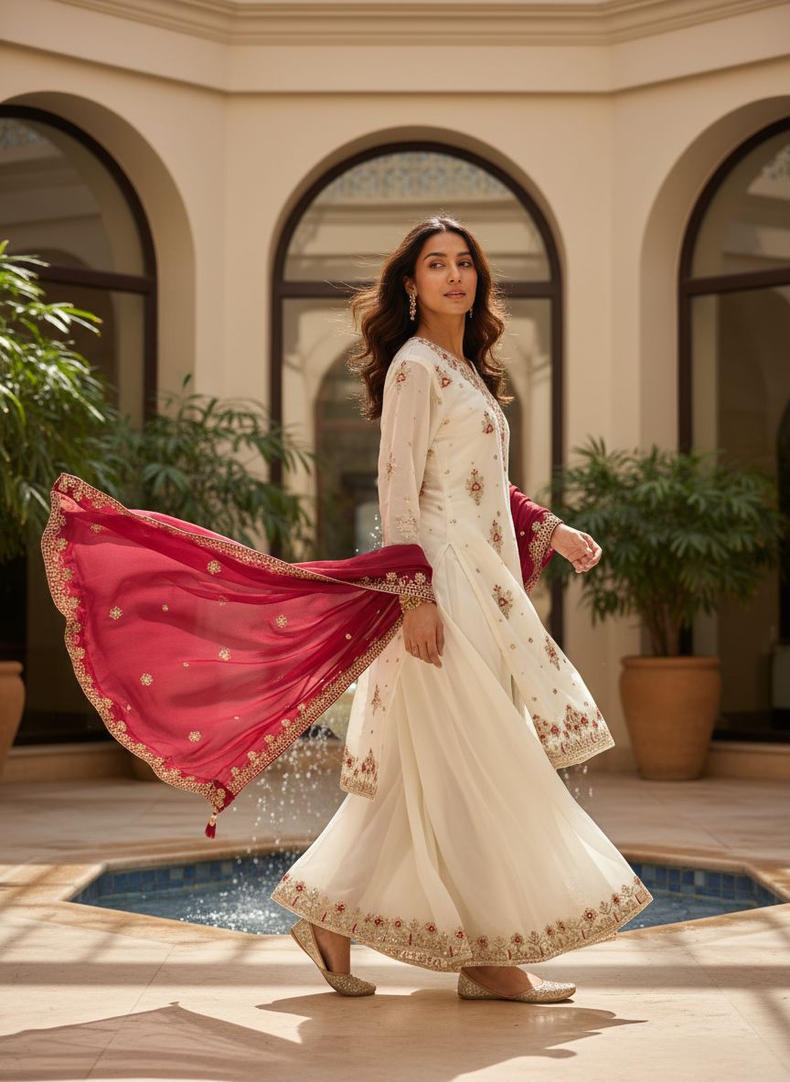 Black & Off White Georgette Sequins Palazzo Set with Dupatta