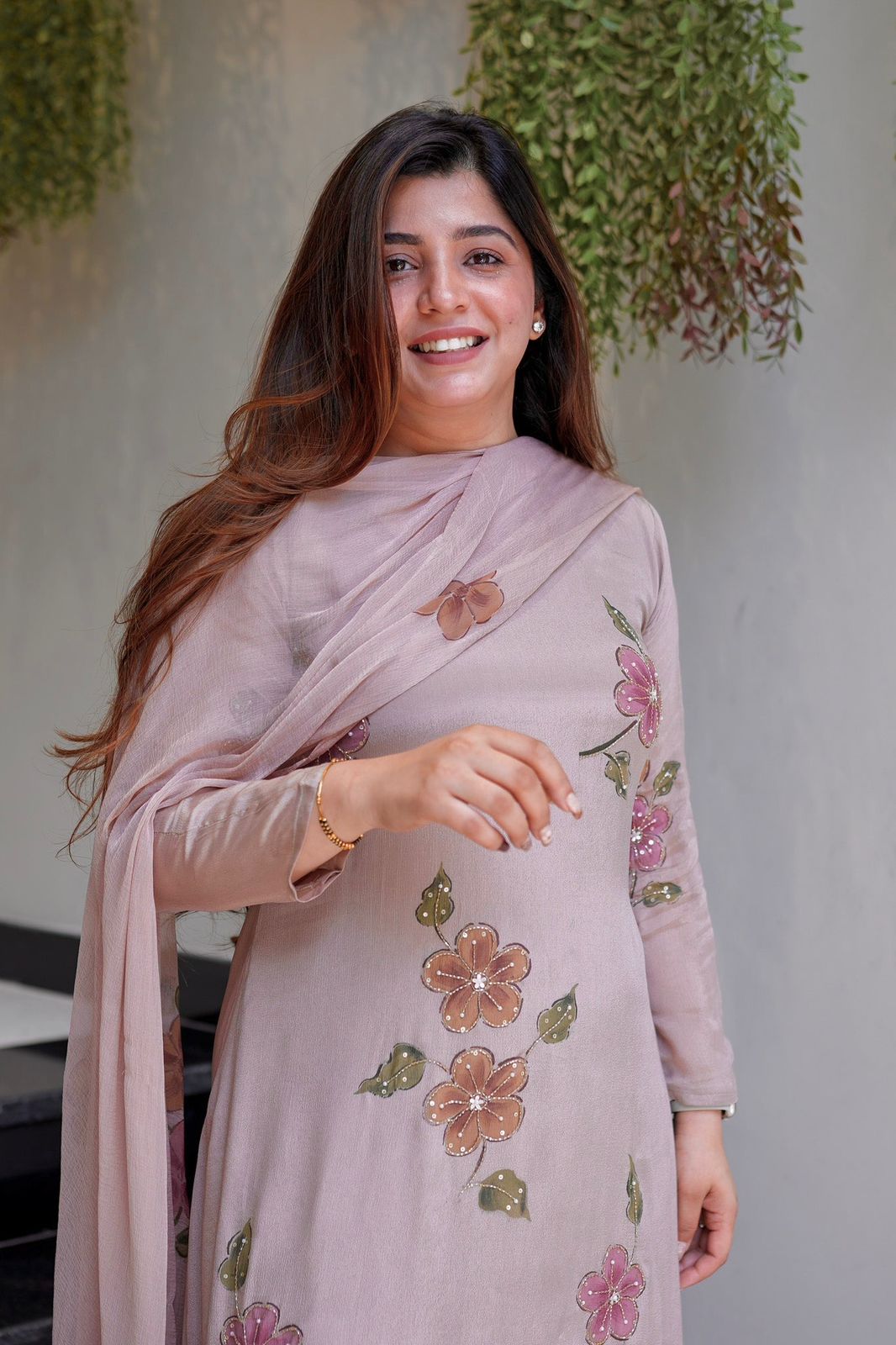 Chinon Silk A-Line Digital Print Kurti Set with Dupatta