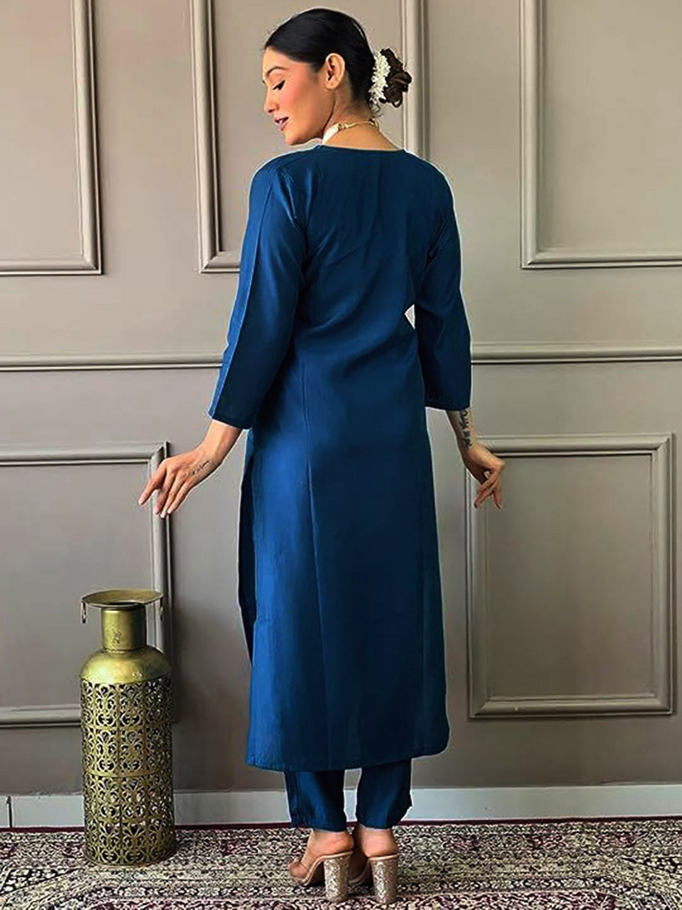 Cerulean Blue Tesla Kurta Pant Set with Vichitra Dupatta