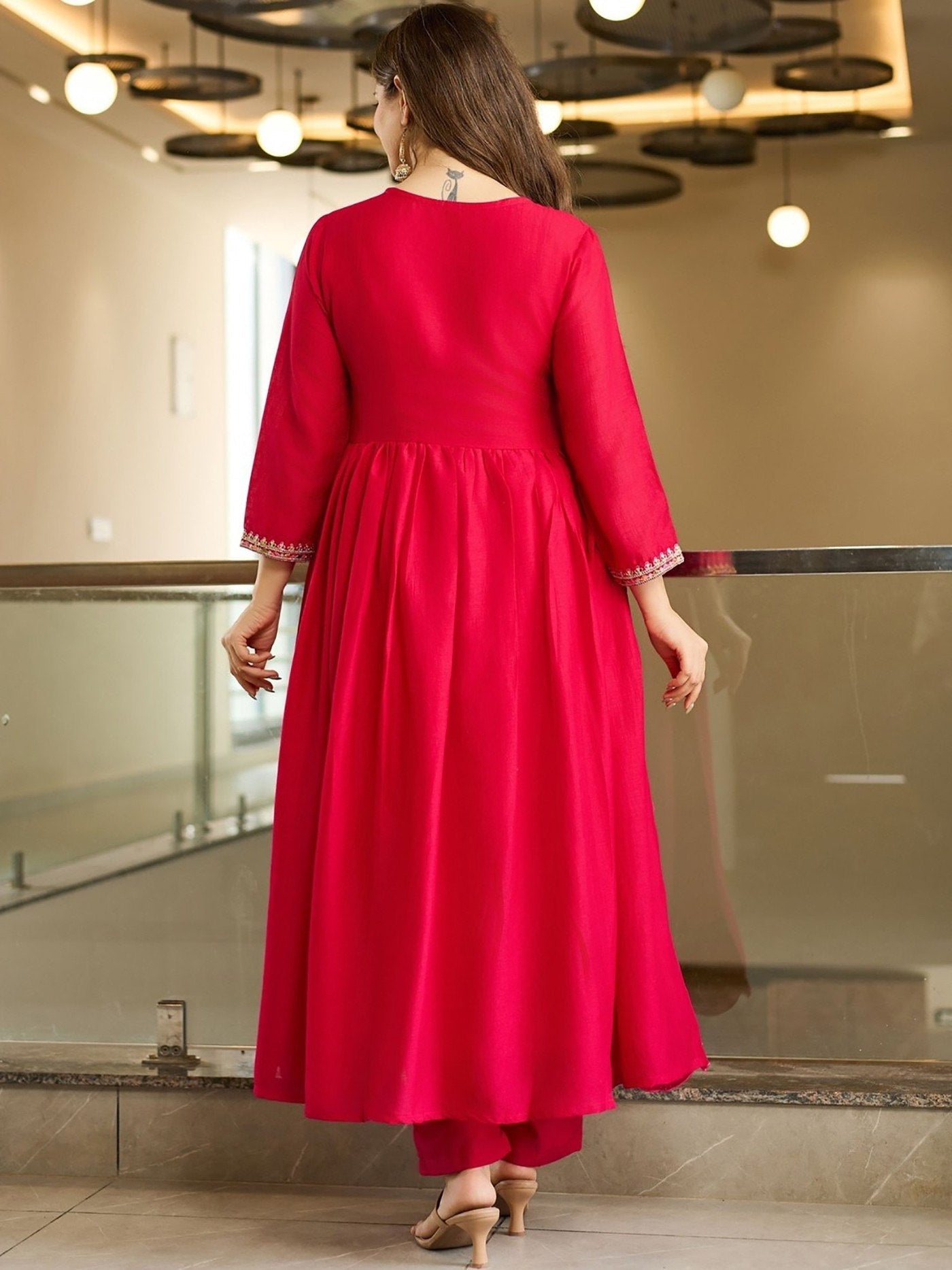 Pink Vichitra Anarkali Sharara Set with Dupatta