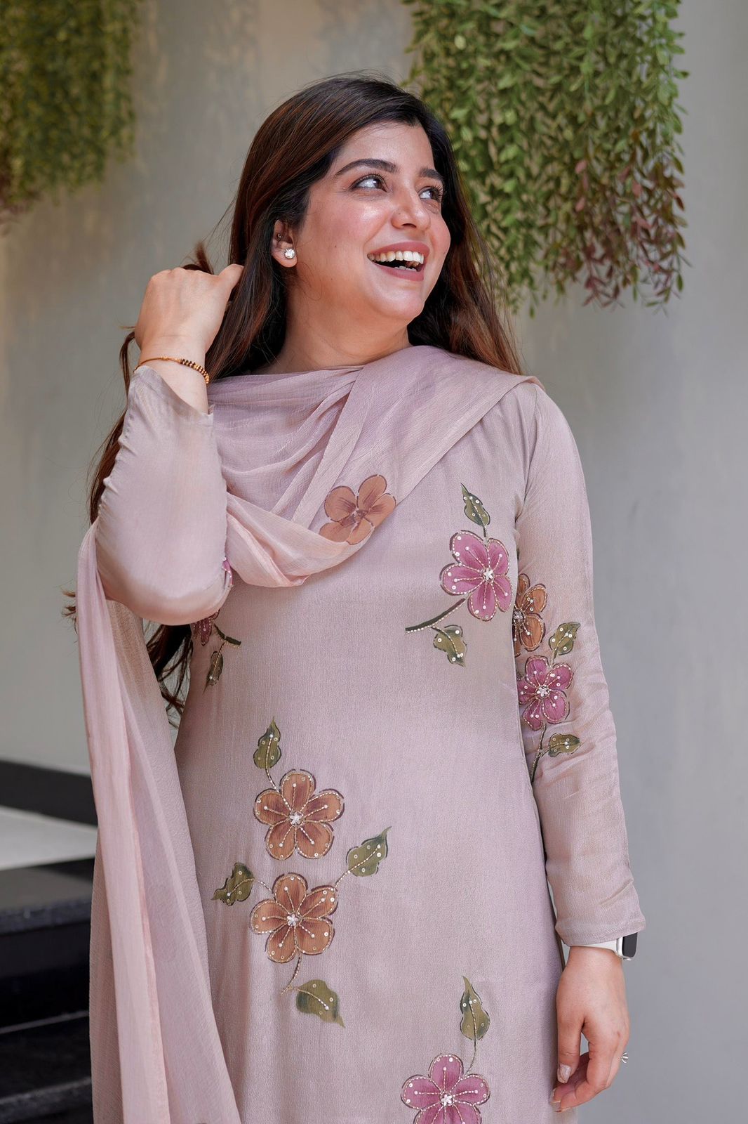 Chinon Silk A-Line Digital Print Kurti Set with Dupatta