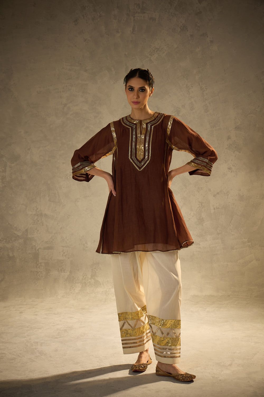 Multi Color Chinon Gota Patti Co-Ord Set