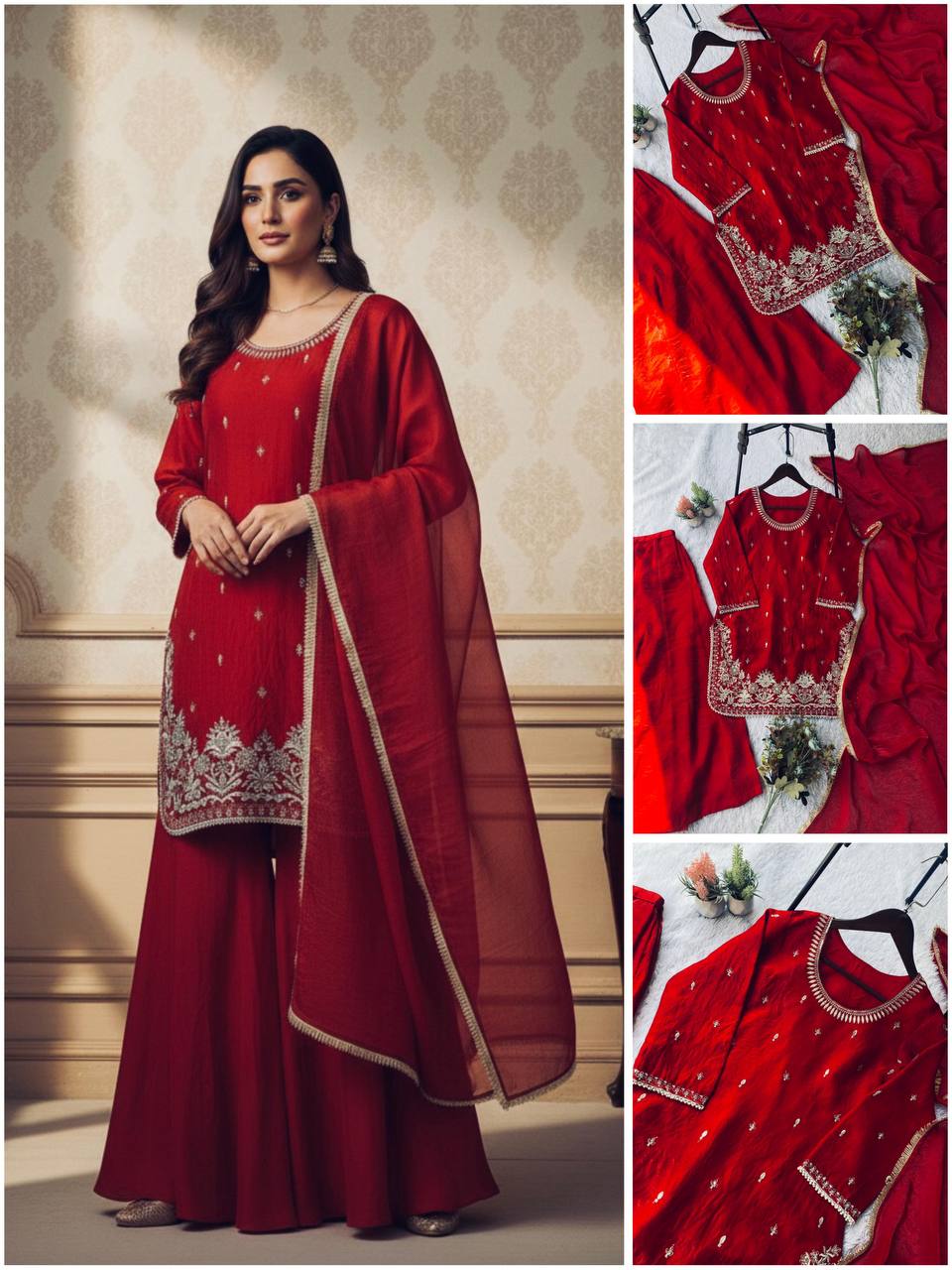 Fendy Sequins Kurti Palazzo Set with Dupatta – Eid Special