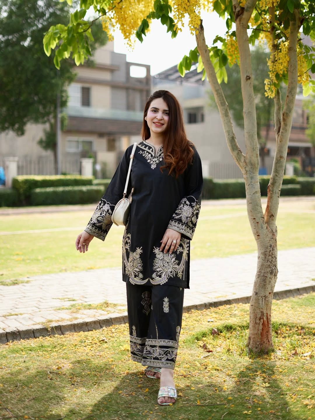 Black Muslin Cotton Embroidered Co-Ord Palazzo Set