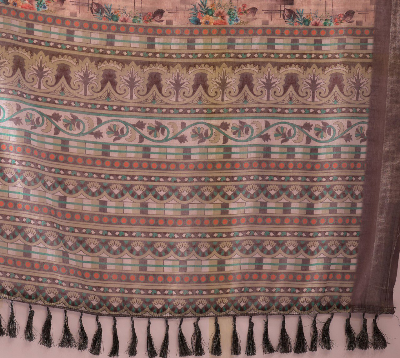 Floral Linen Cotton Saree with Patola Border Blouse