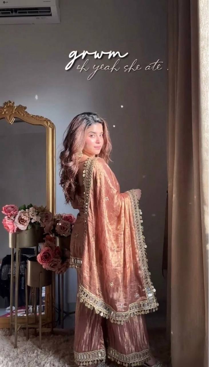 Fendy Silk Sharara Palazzo Set with Dupatta Mirror Work Embroidered Festive Wear