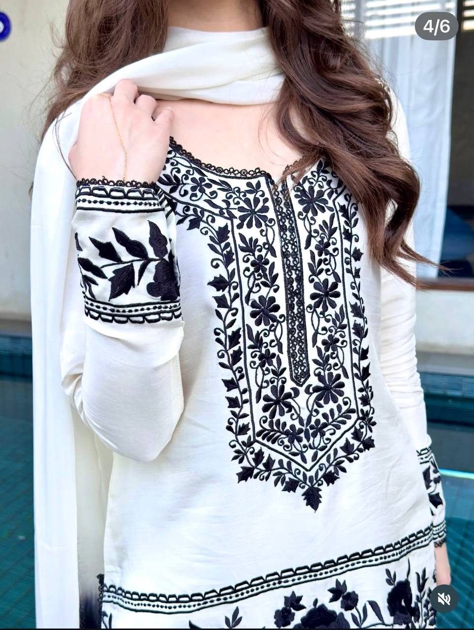 White Crepe Embroidered Farshi Palazzo Set with Dupatta