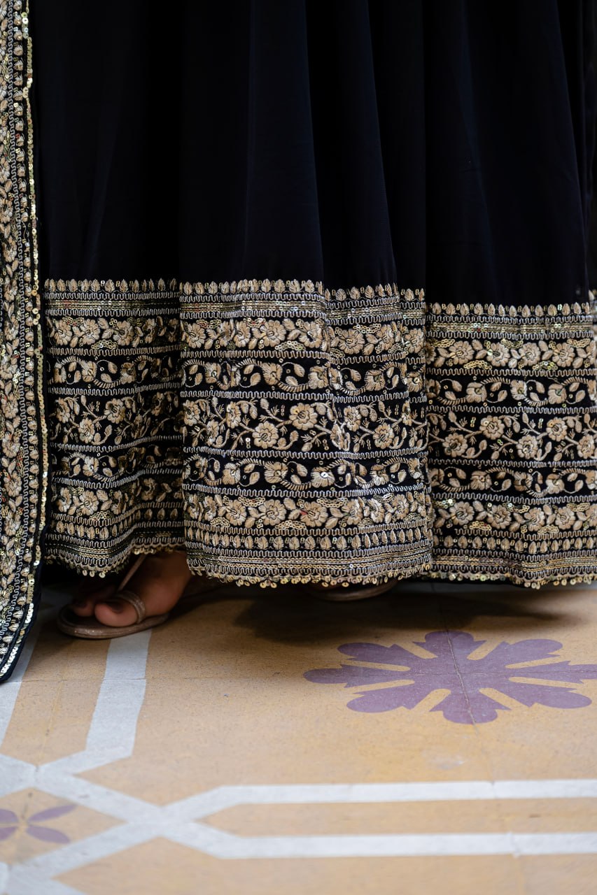 Black Sequins Anarkali Gown with Dupatta