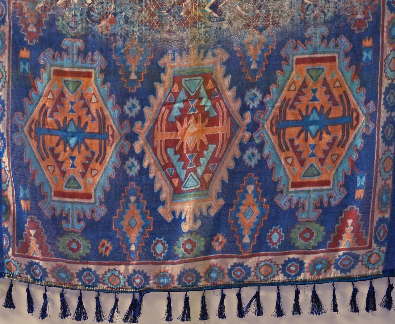 Blue Patola Printed Linen Cotton Saree with Blouse