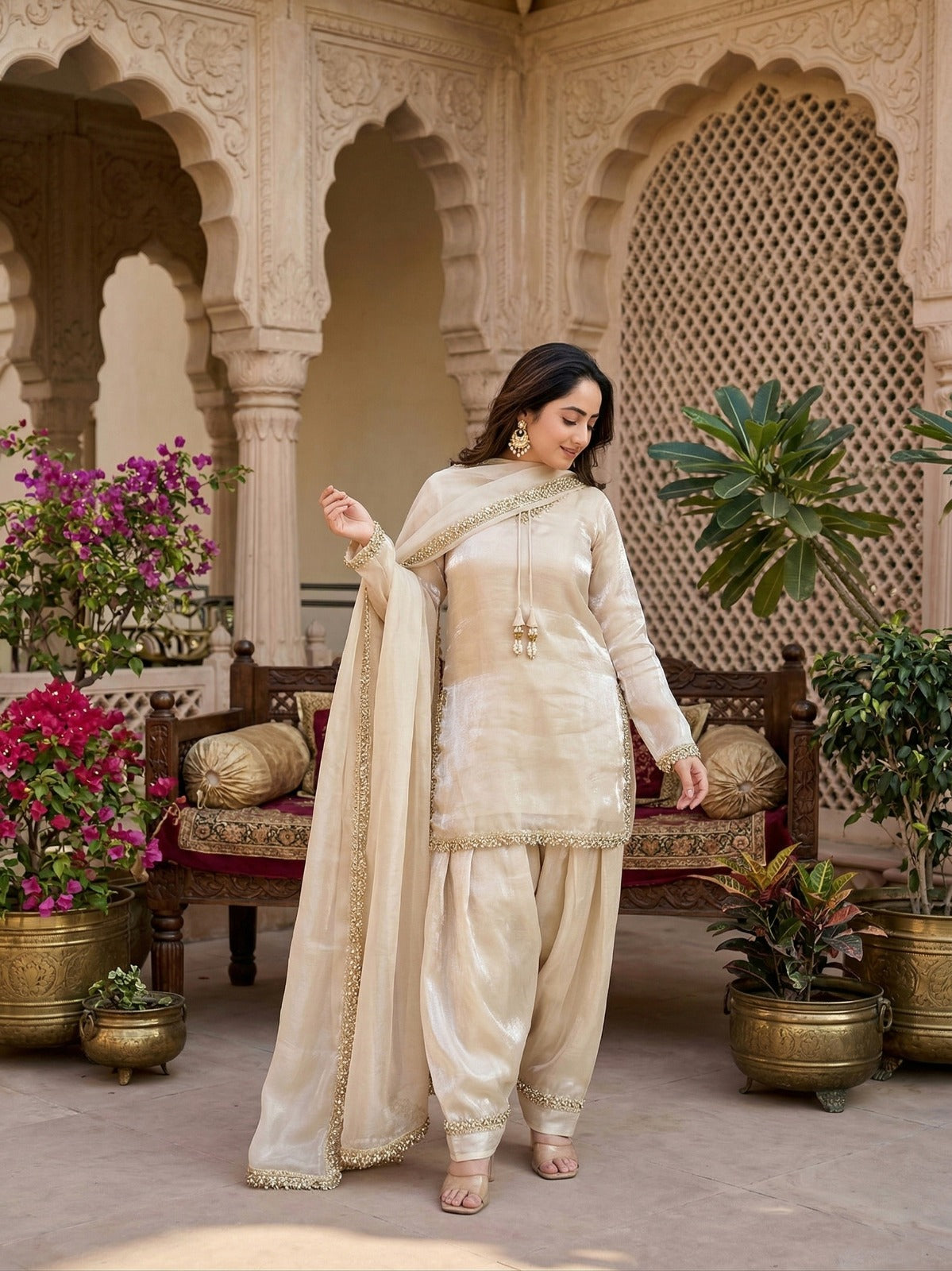 Fendi Satin Mirror Work Farshi Salwar Set with Dupatta