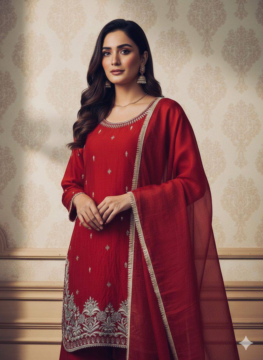 Fendy Sequins Kurti Palazzo Set with Dupatta – Eid Special