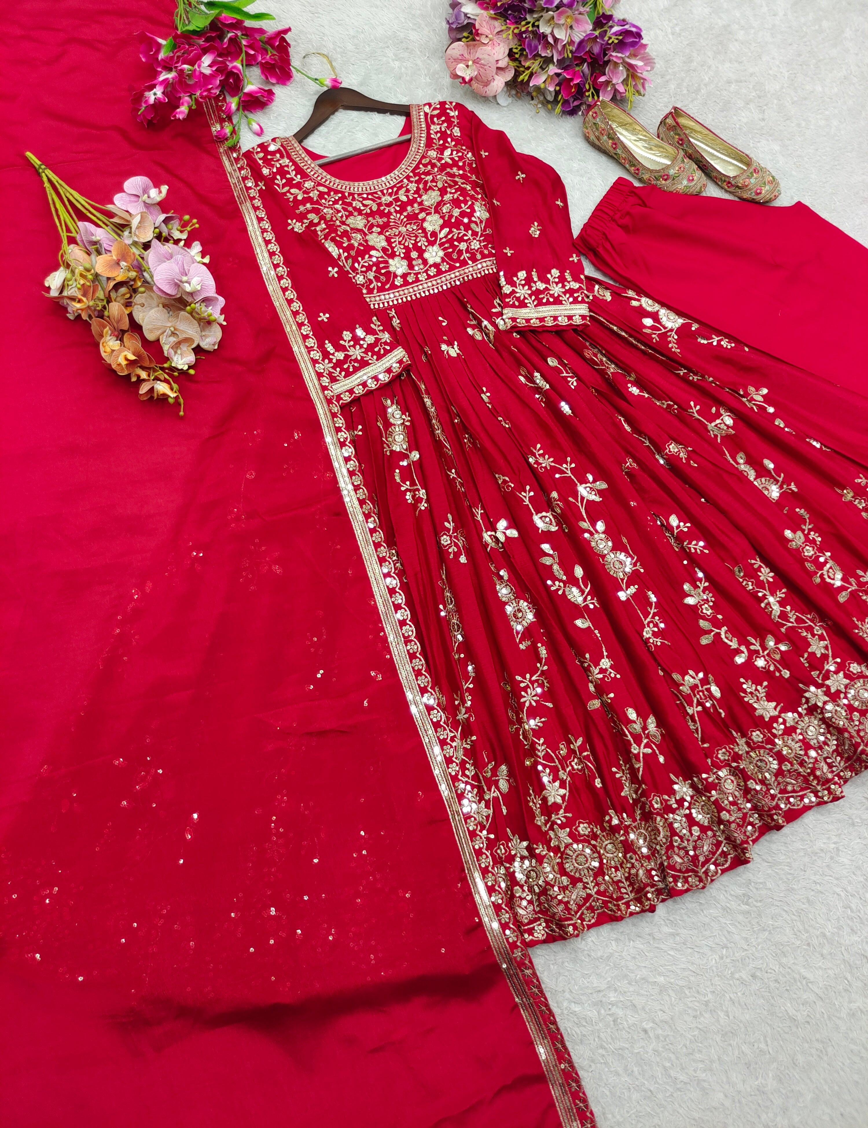 Red Georgette Anarkali Gown Set