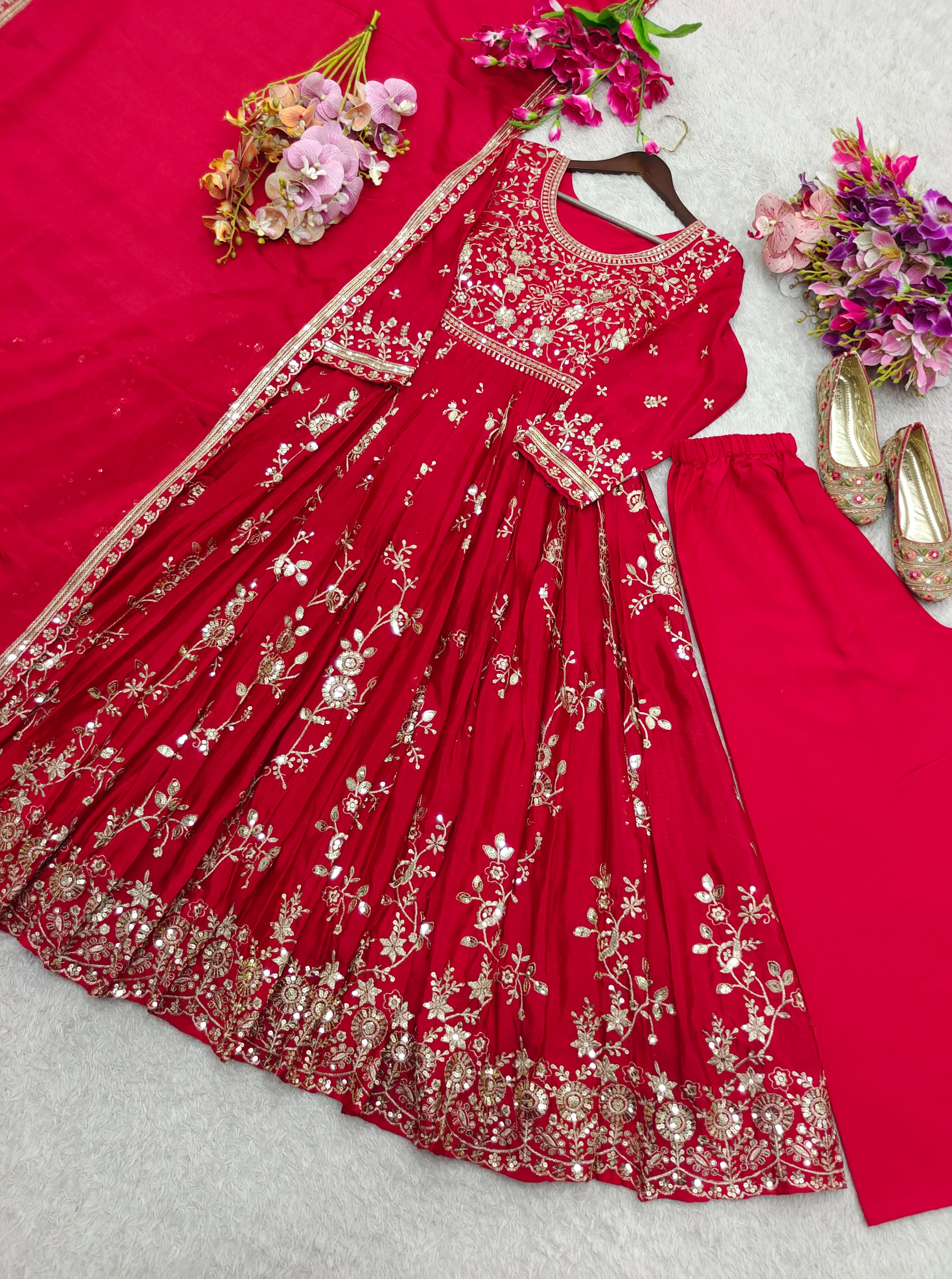 Red Georgette Anarkali Gown Set
