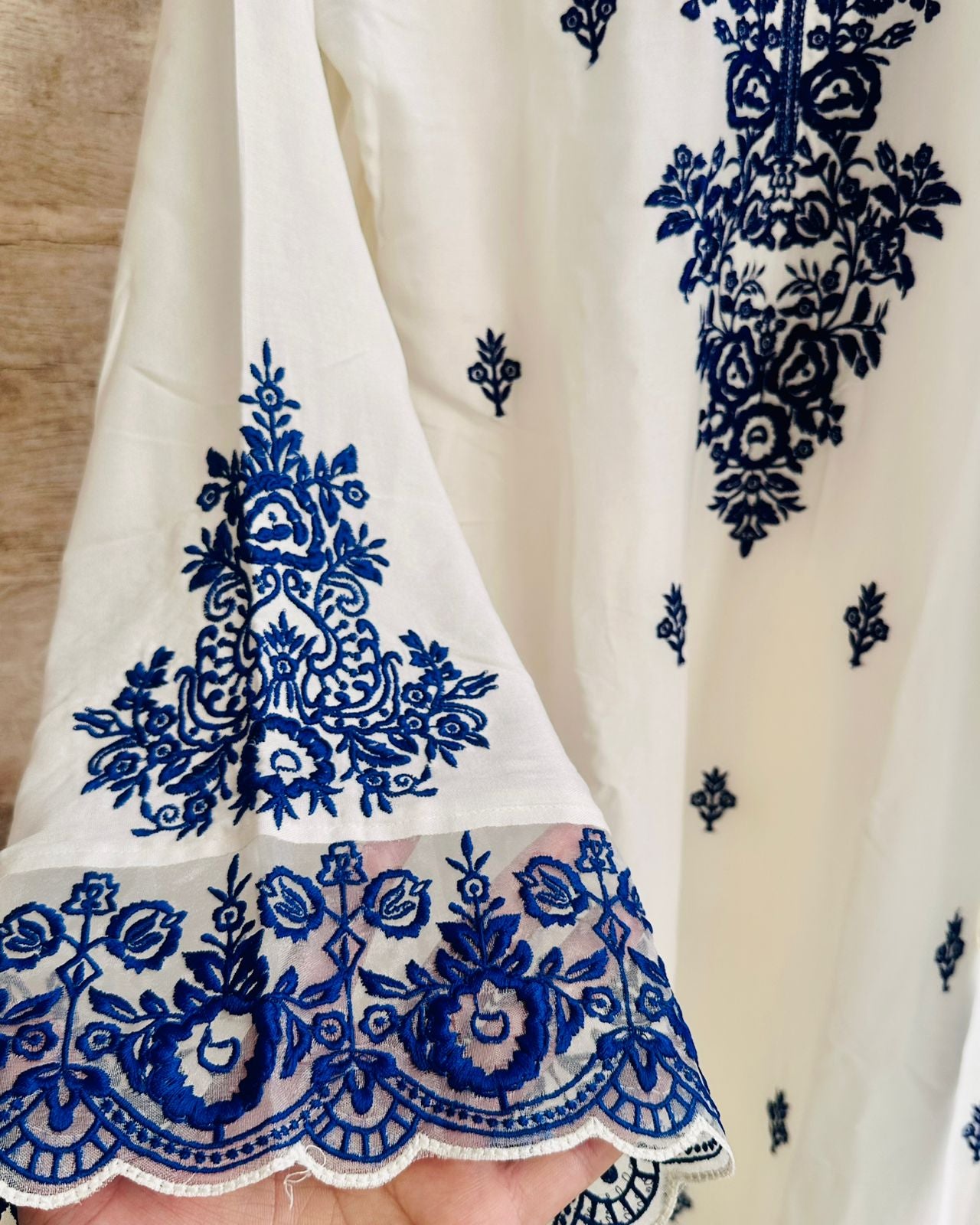 White Rayon Cotton Embroidered Farshi Palazzo Set with Dupatta