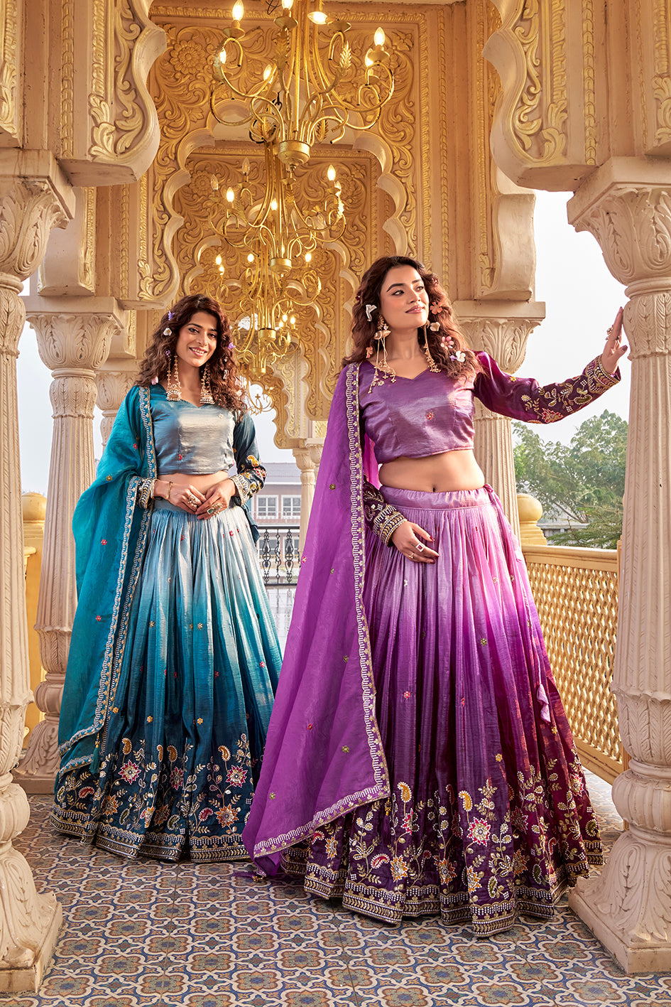 Gold Crush Lehenga Choli Set with Heavy Embroidery Sequins Work Wedding Wear