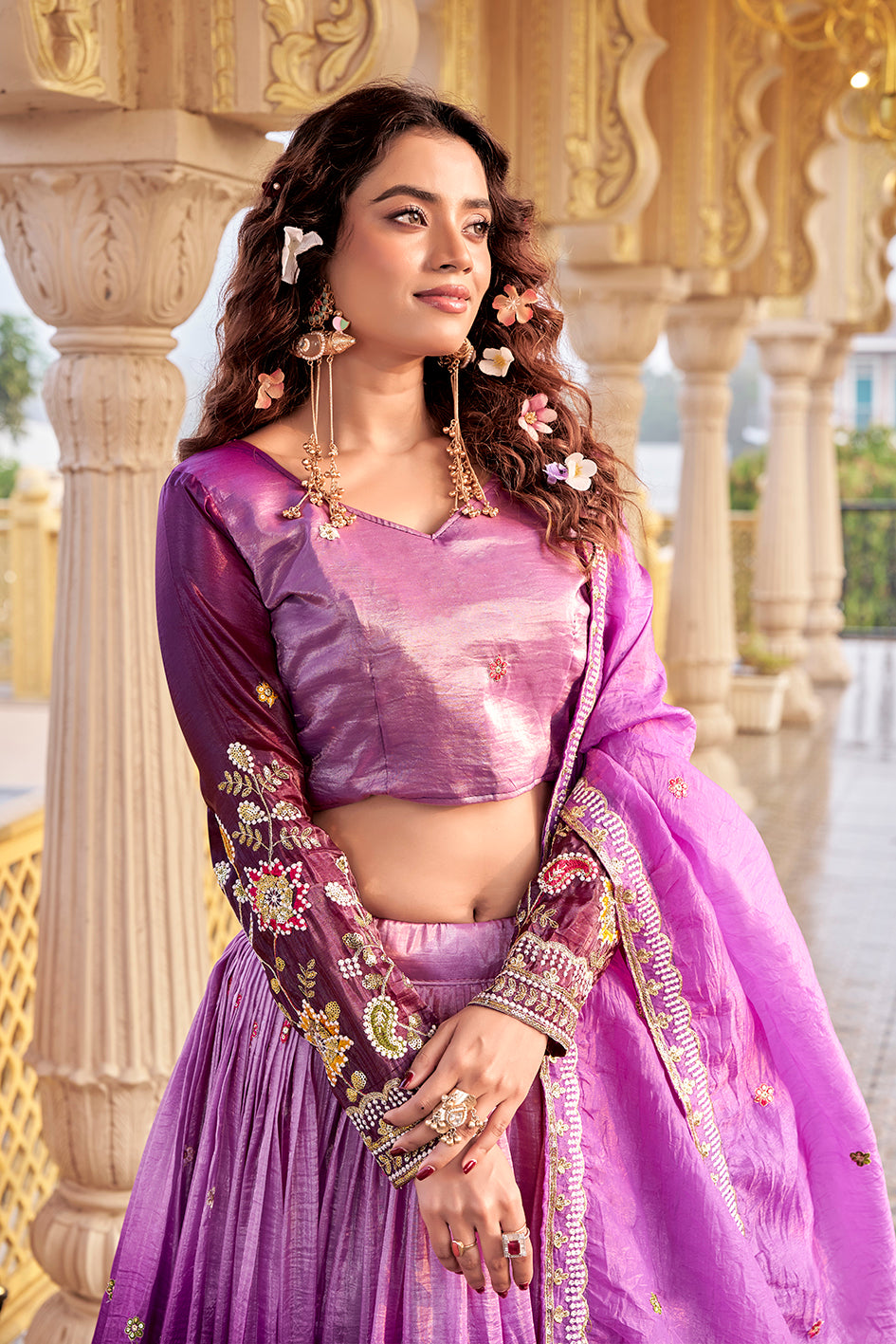 Gold Crush Lehenga Choli Set with Heavy Embroidery Sequins Work Wedding Wear