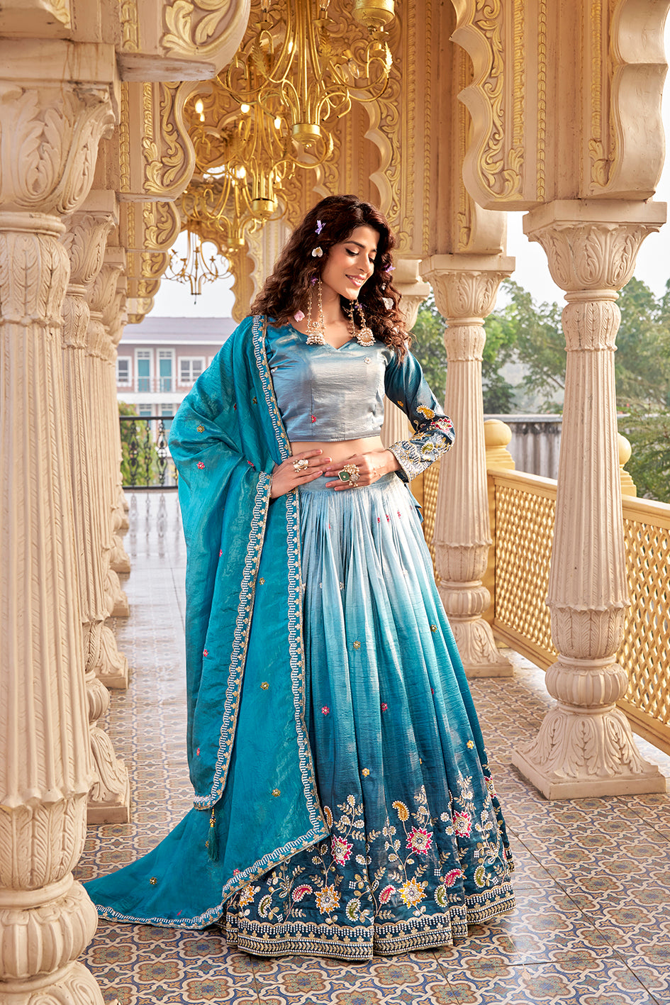 Gold Crush Lehenga Choli Set with Heavy Embroidery Sequins Work Wedding Wear