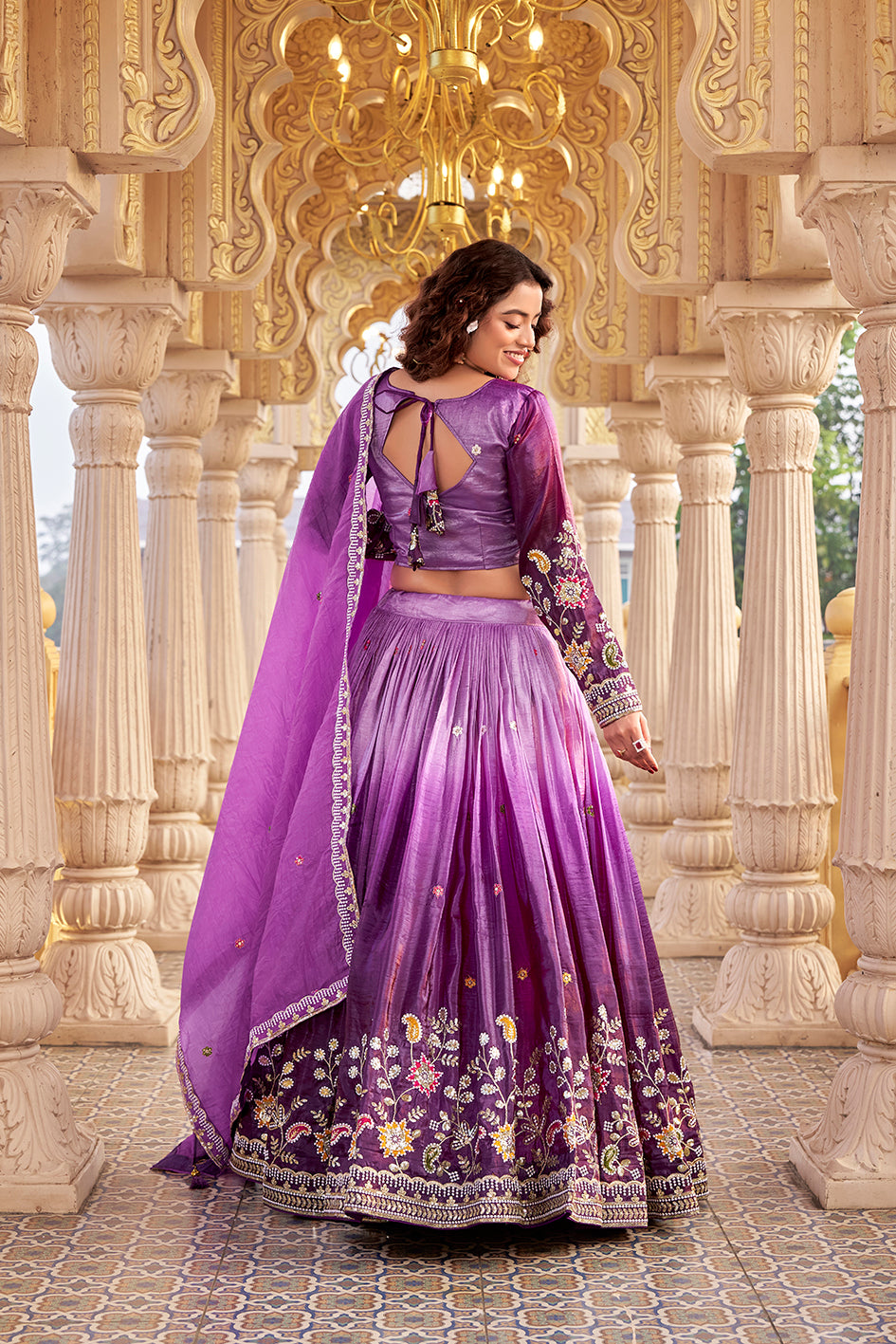 Gold Crush Lehenga Choli Set with Heavy Embroidery Sequins Work Wedding Wear