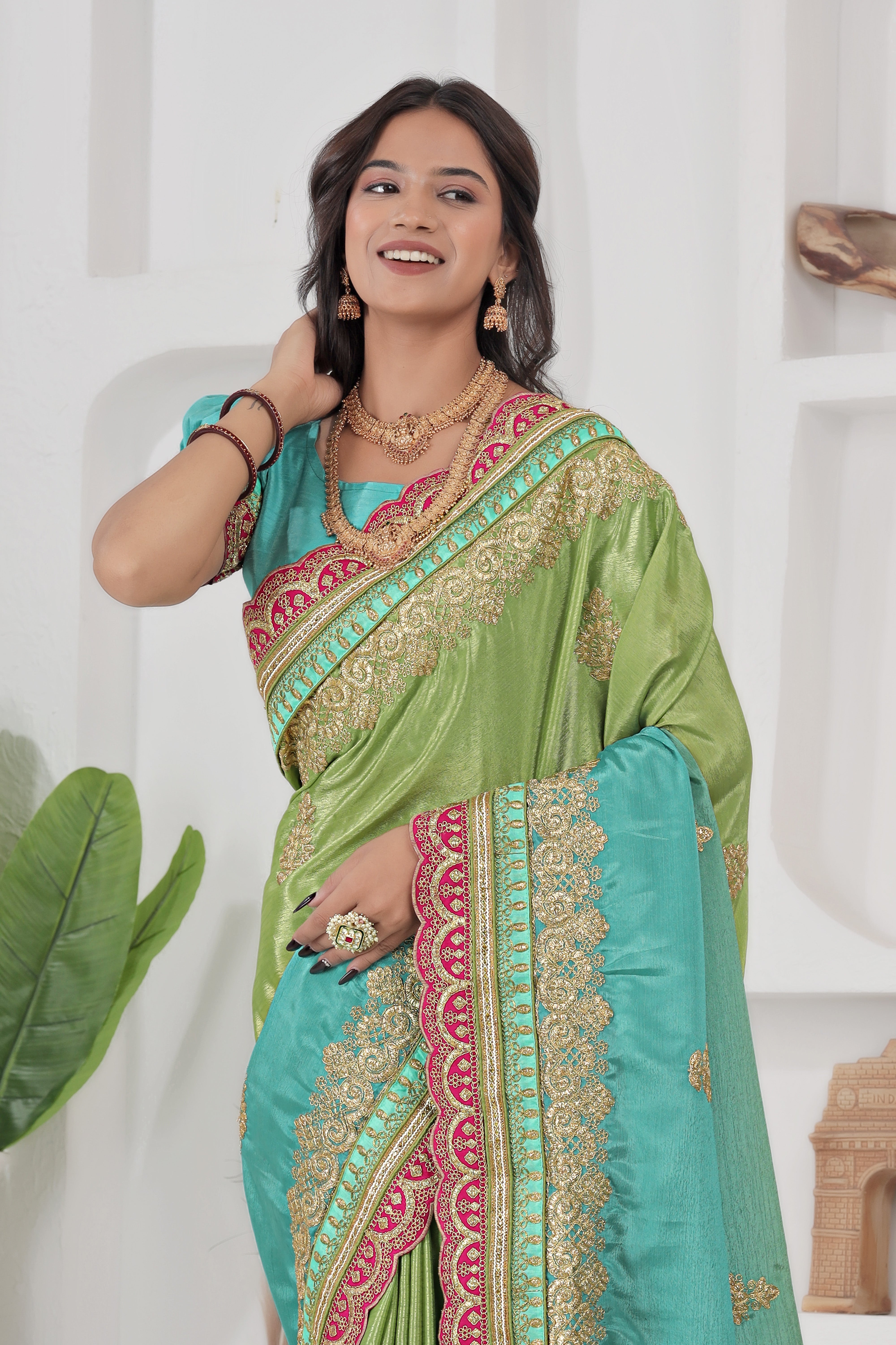 Chinon Silk Embroidered Saree with Banglori Blouse