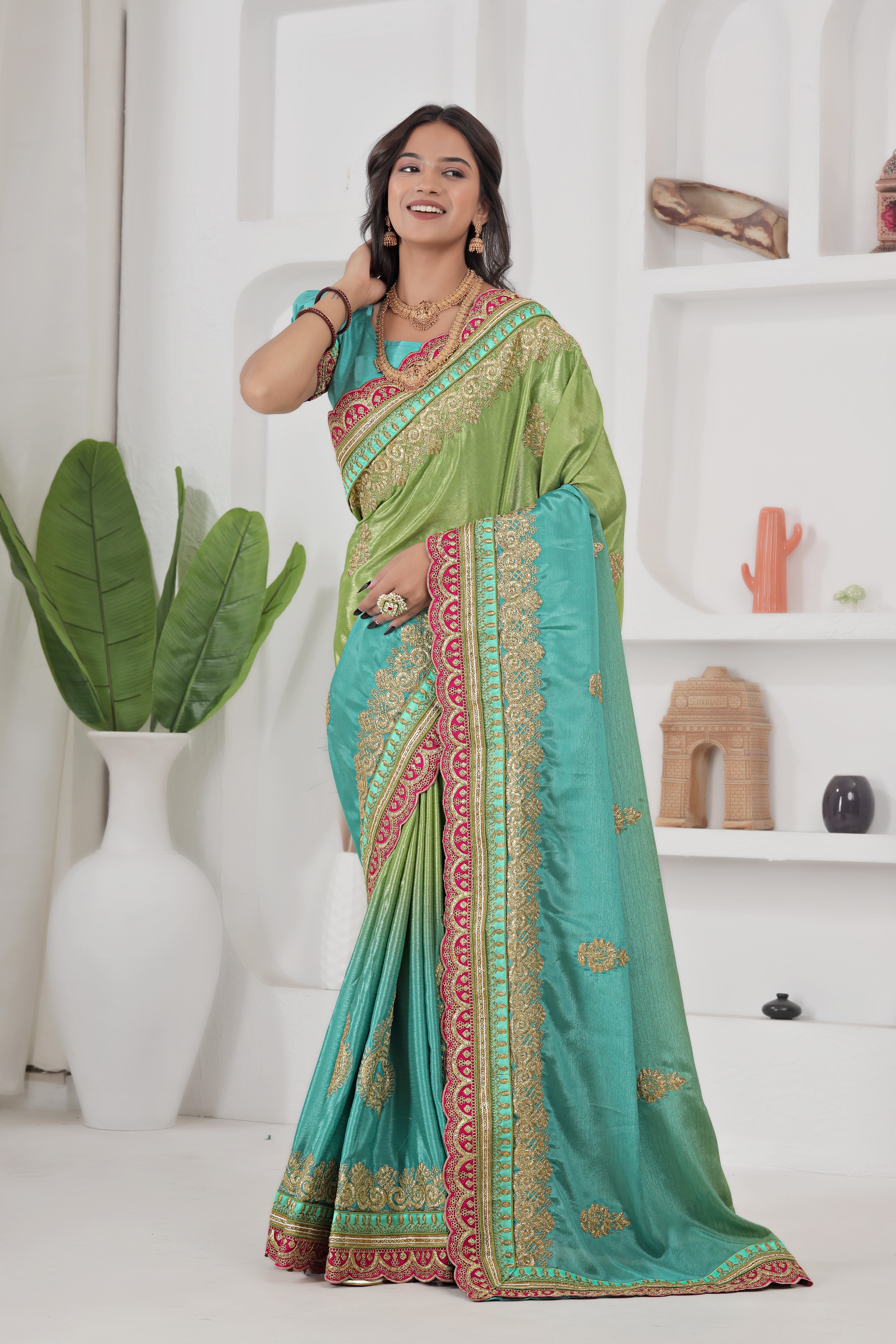 Chinon Silk Embroidered Saree with Banglori Blouse