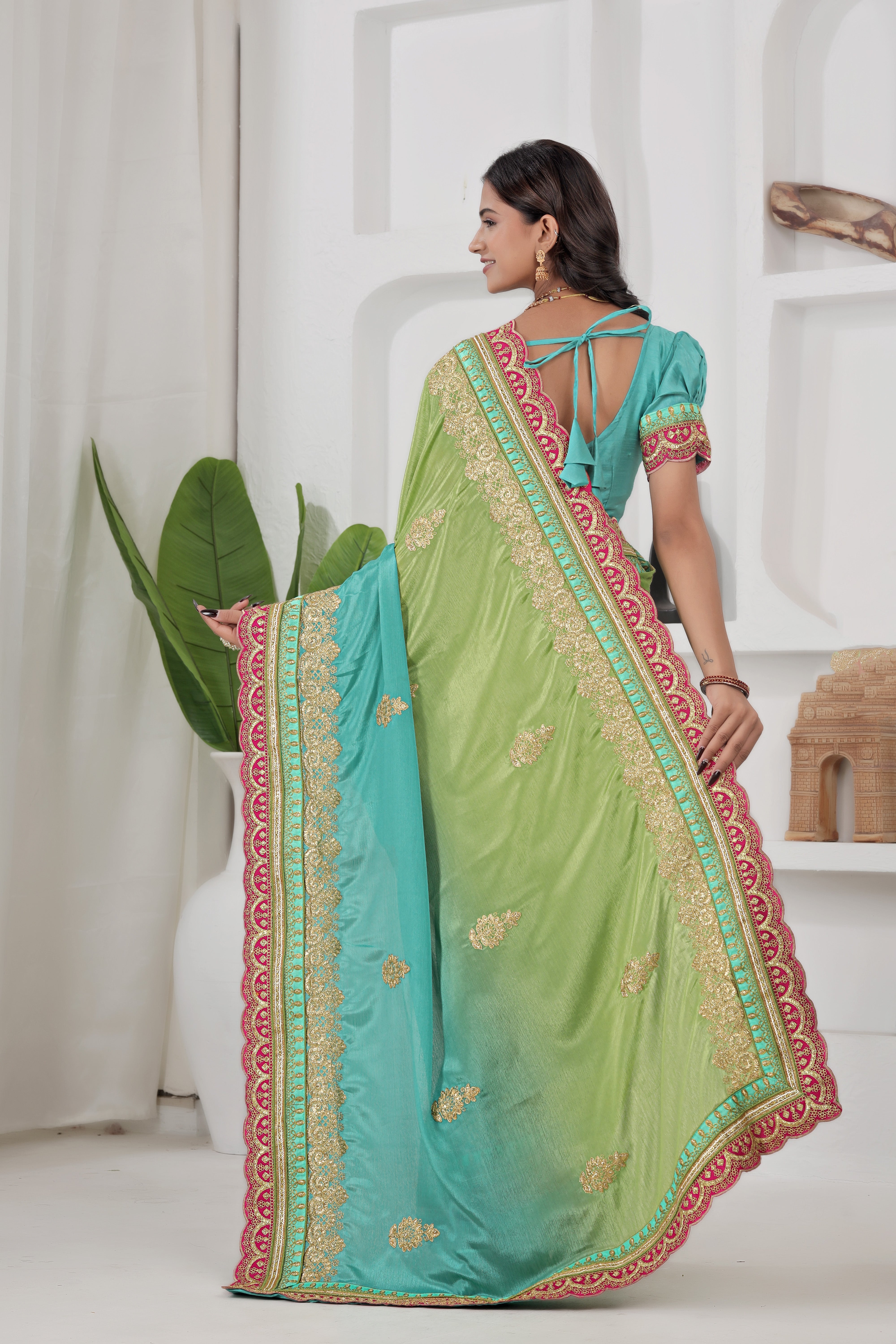 Chinon Silk Embroidered Saree with Banglori Blouse