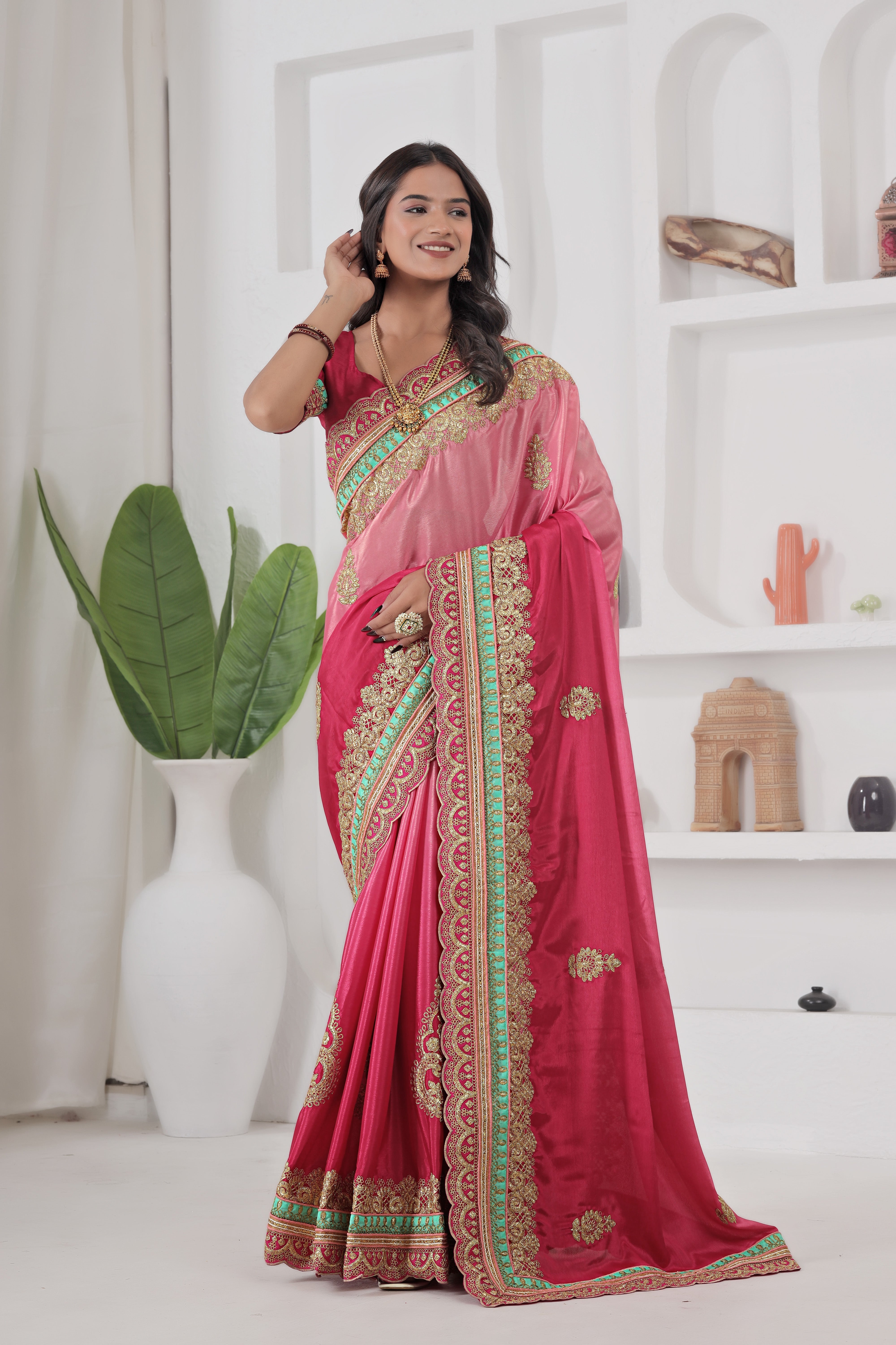 Chinon Silk Embroidered Saree with Banglori Blouse