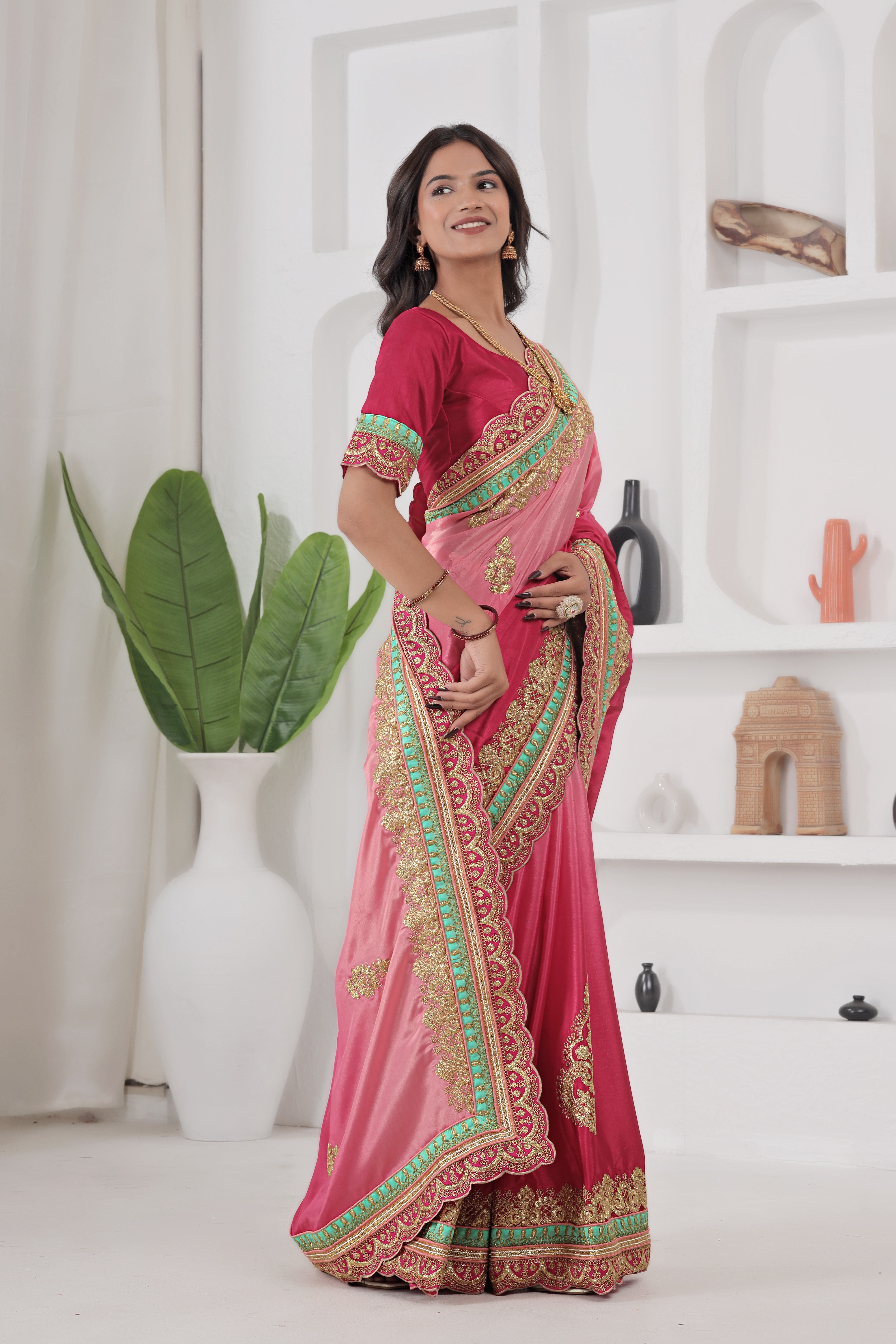 Chinon Silk Embroidered Saree with Banglori Blouse