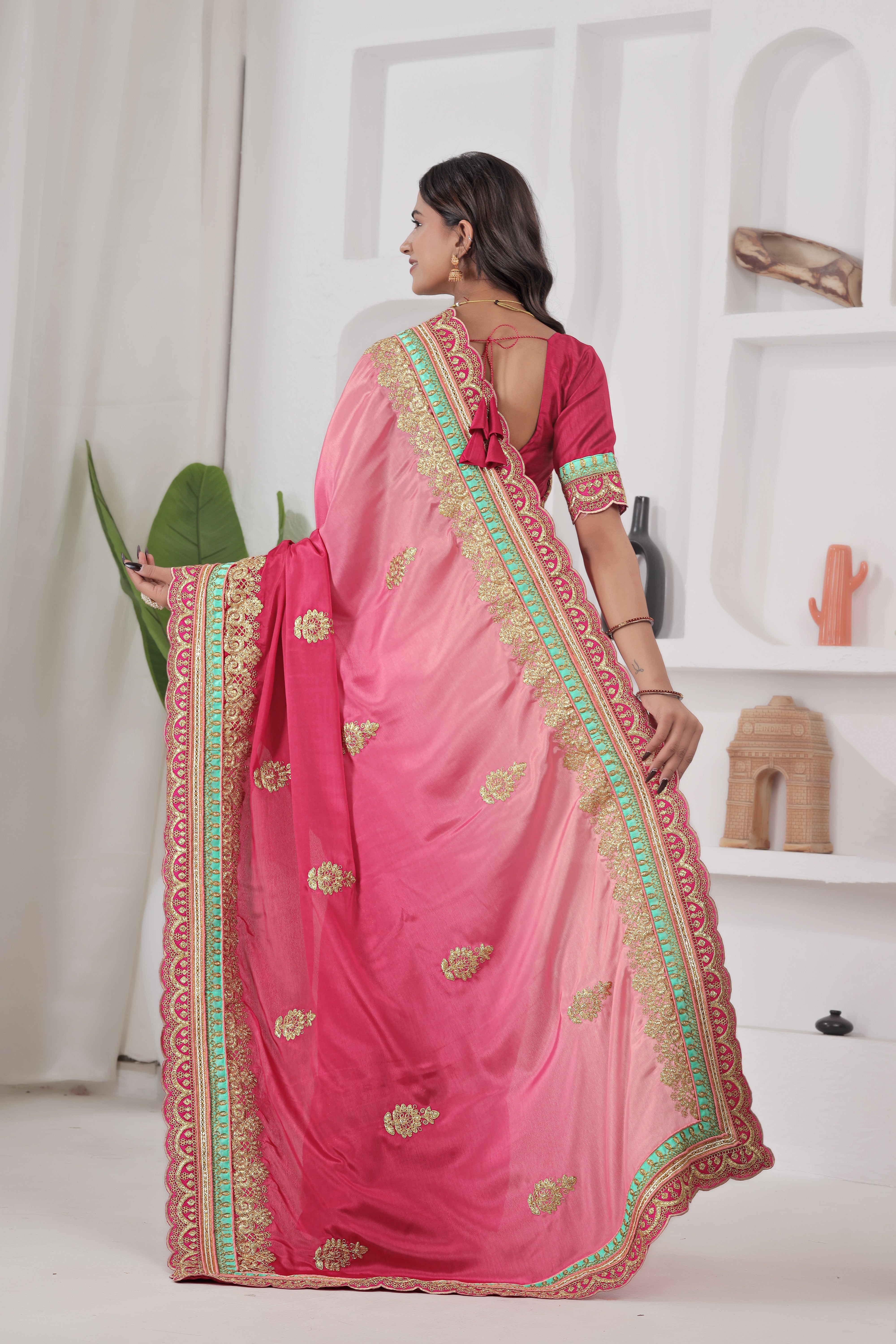 Chinon Silk Embroidered Saree with Banglori Blouse