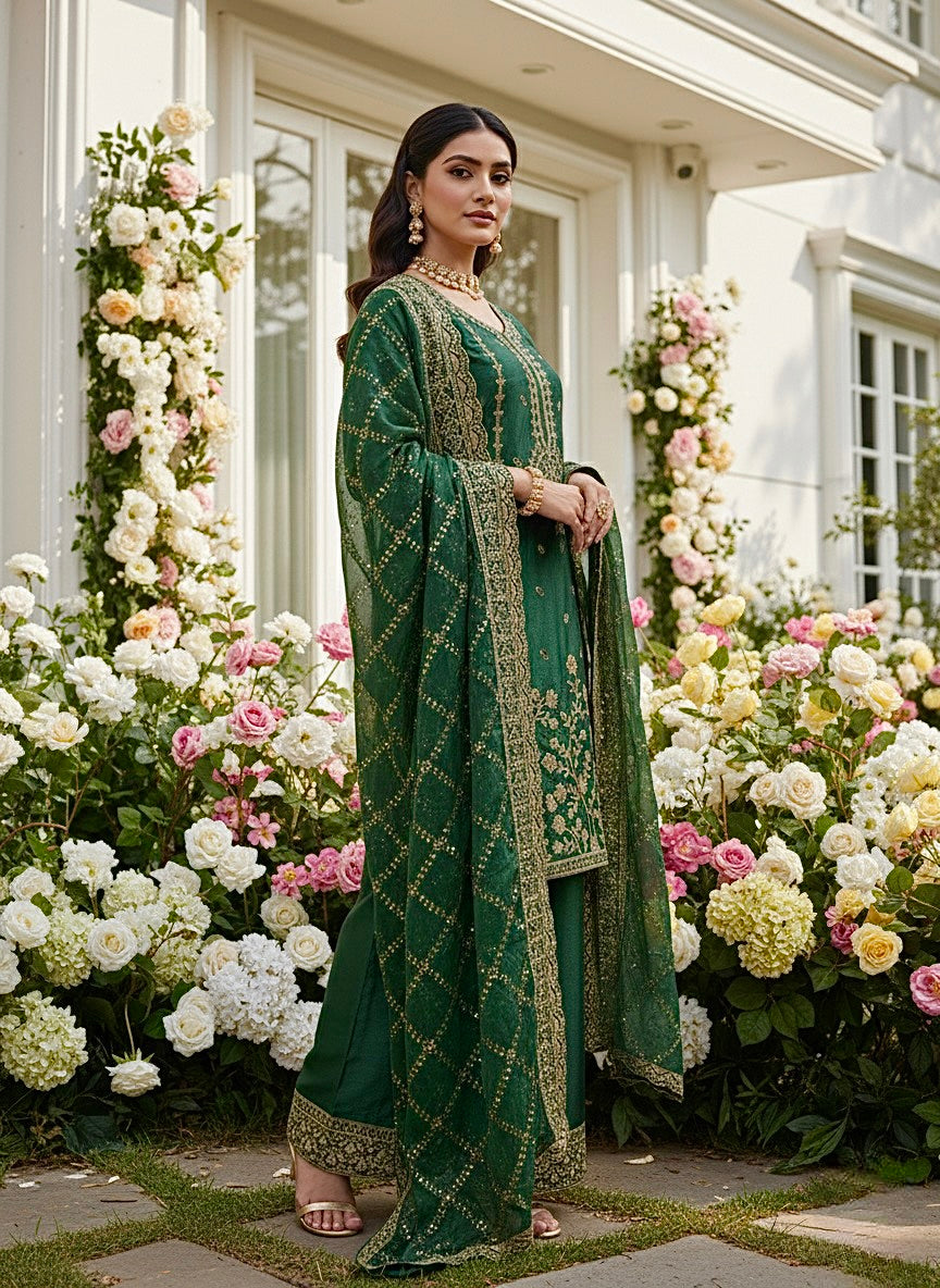 GMY Silk Heavy Sequins Kurti Palazzo Set with Dupatta