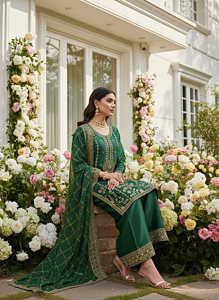 GMY Silk Heavy Sequins Kurti Palazzo Set with Dupatta